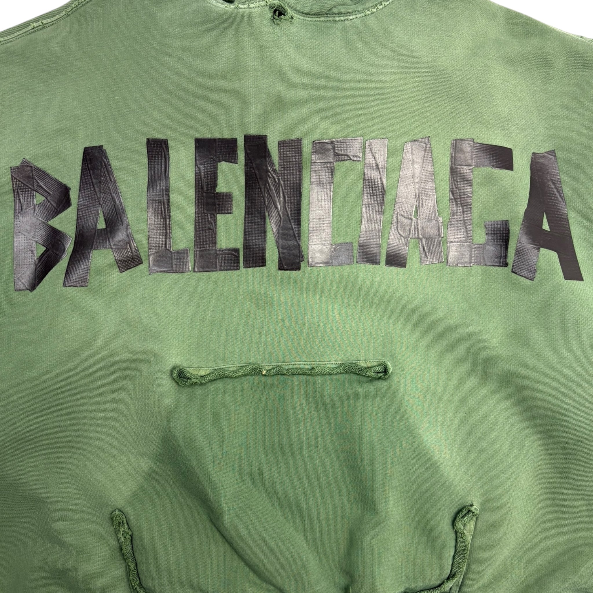 Balenciaga Tape Type Ripped Pock Hoodie Green