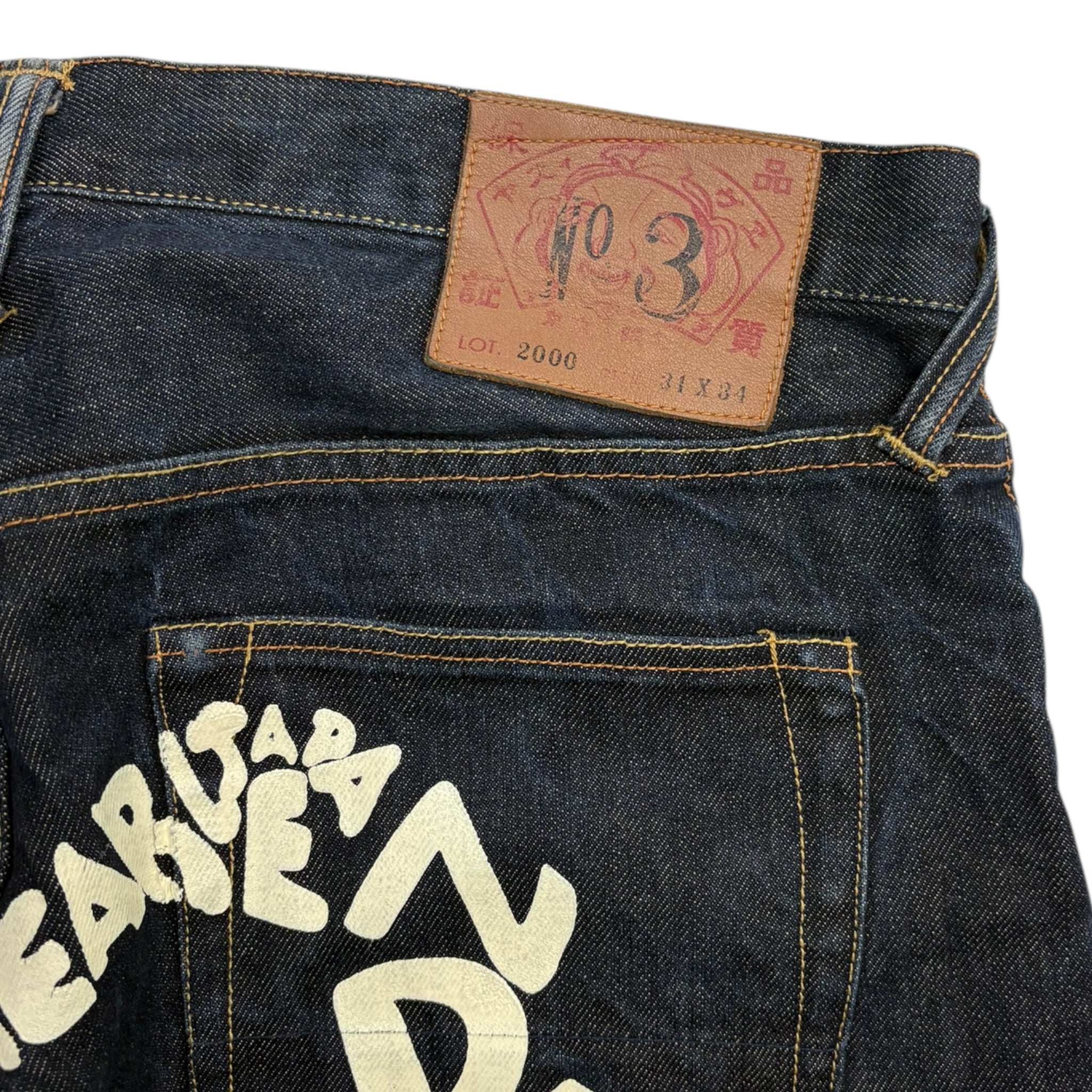 Vintage Evisu White Maniac Logo Selvedge Denim