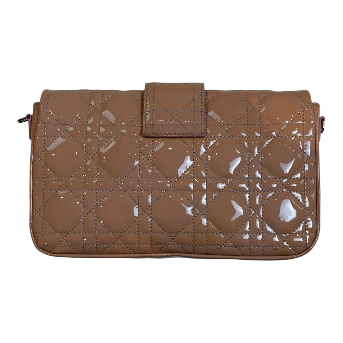(W) Christian Dior Beige Cannage Quilted Patent Leather Clutch Bag