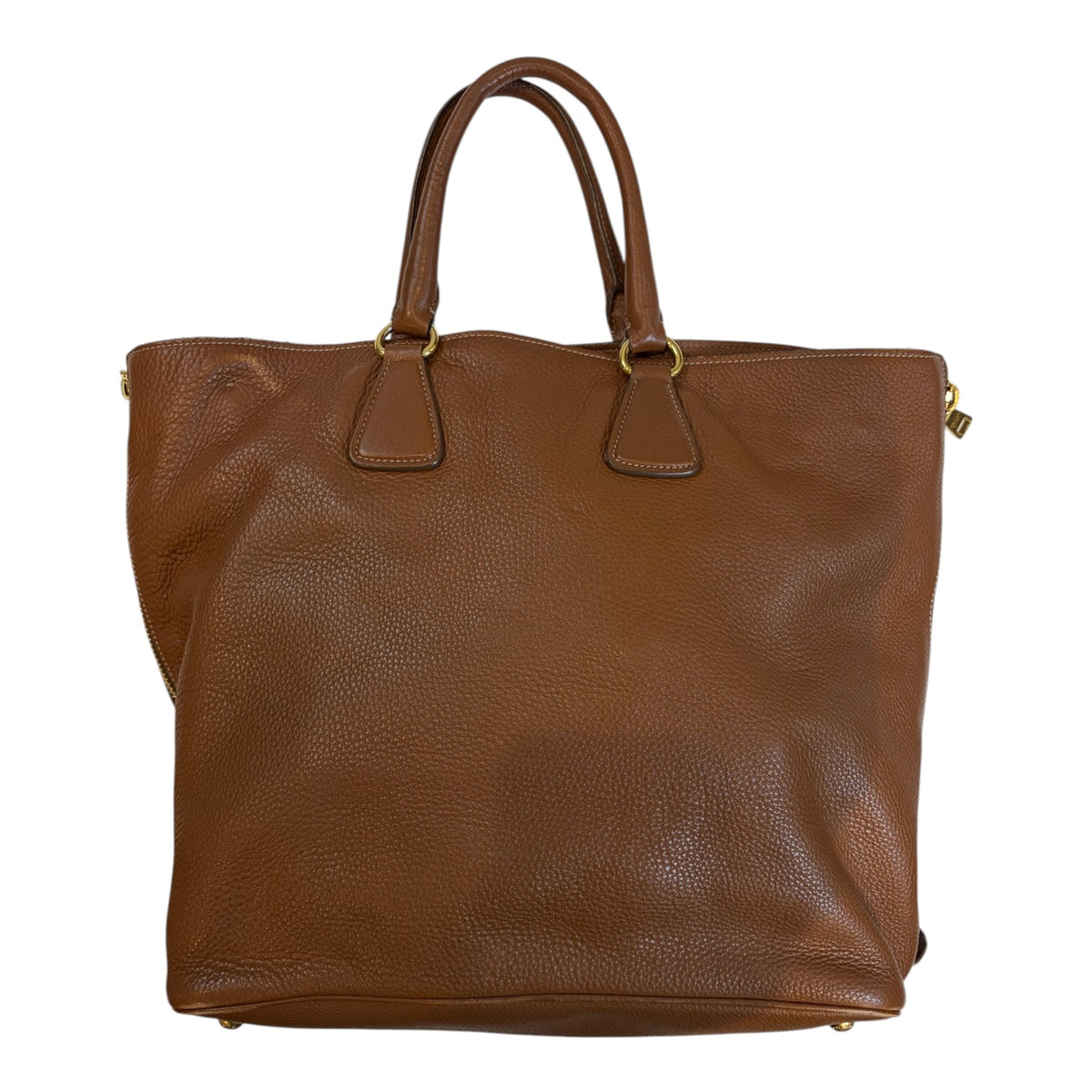Prada Brown Vitello Daino Leather Large Shopping Tote Bag