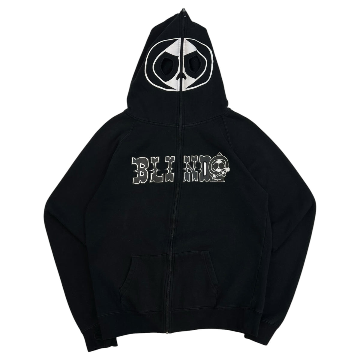 Vintage Blind Skateboards Full Zip Logo Mask Hoodie Black