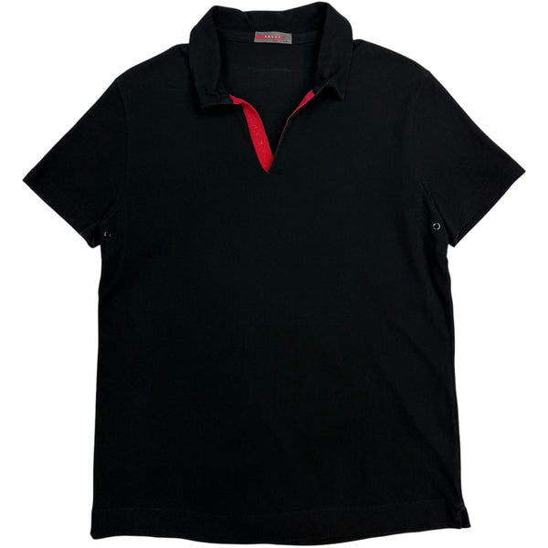 Prada Open Collar Polo Shirt Black