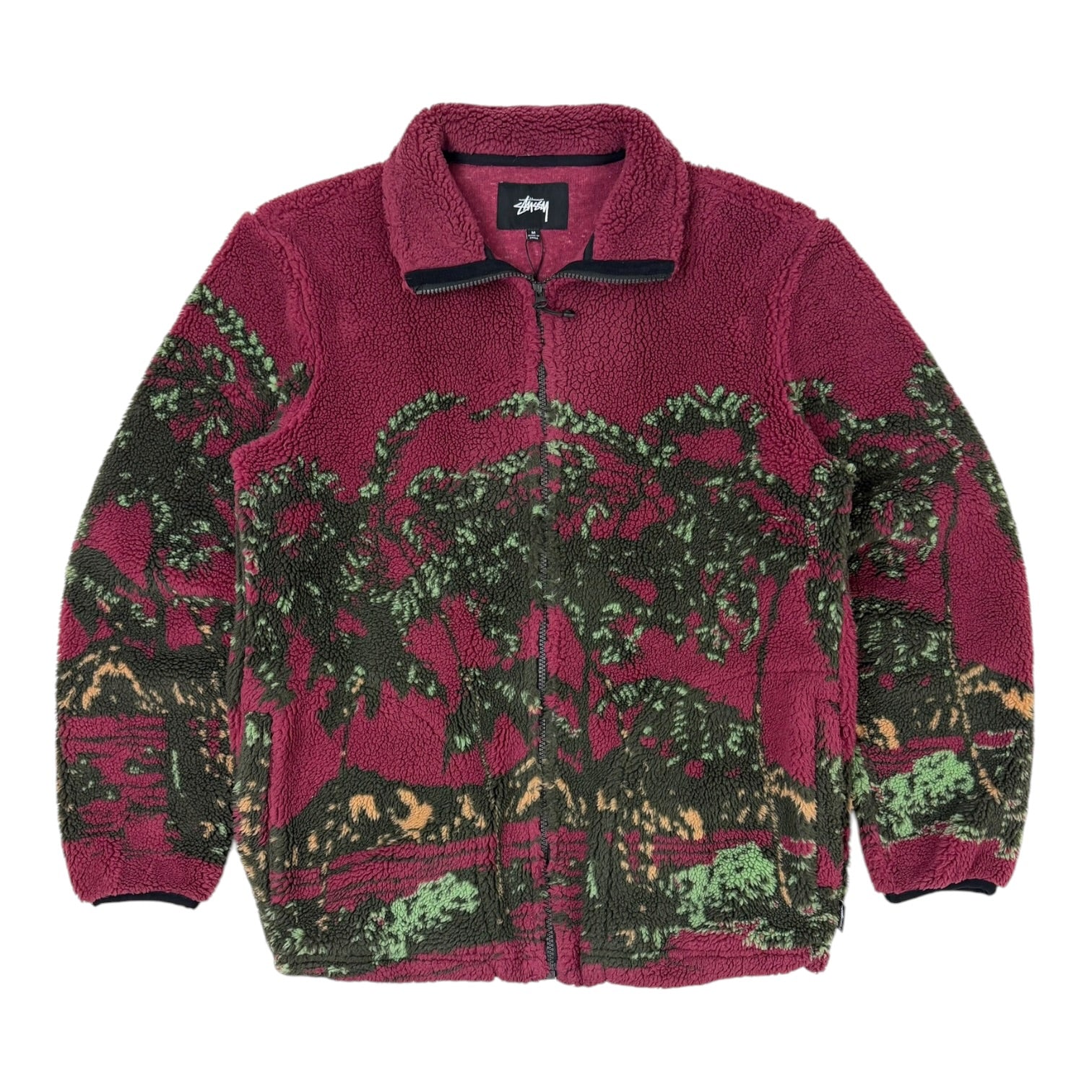 Stüssy Hawaiian Jacquard Mock Fleece Jacket Berry