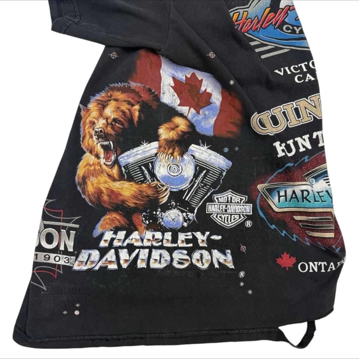 Vintage Harley Davidson Canadian Test Print Double Sided Tee Black