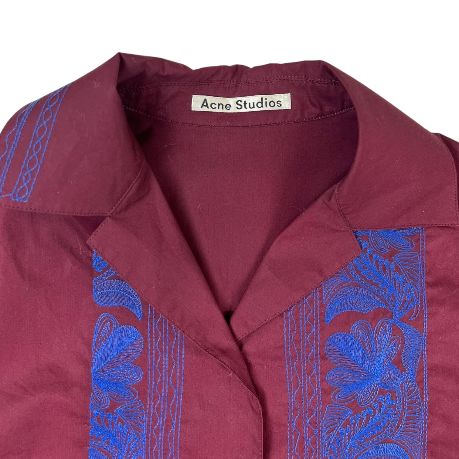 (W) Acne Studios Embroidered Floral Camp Button Up Burgundy