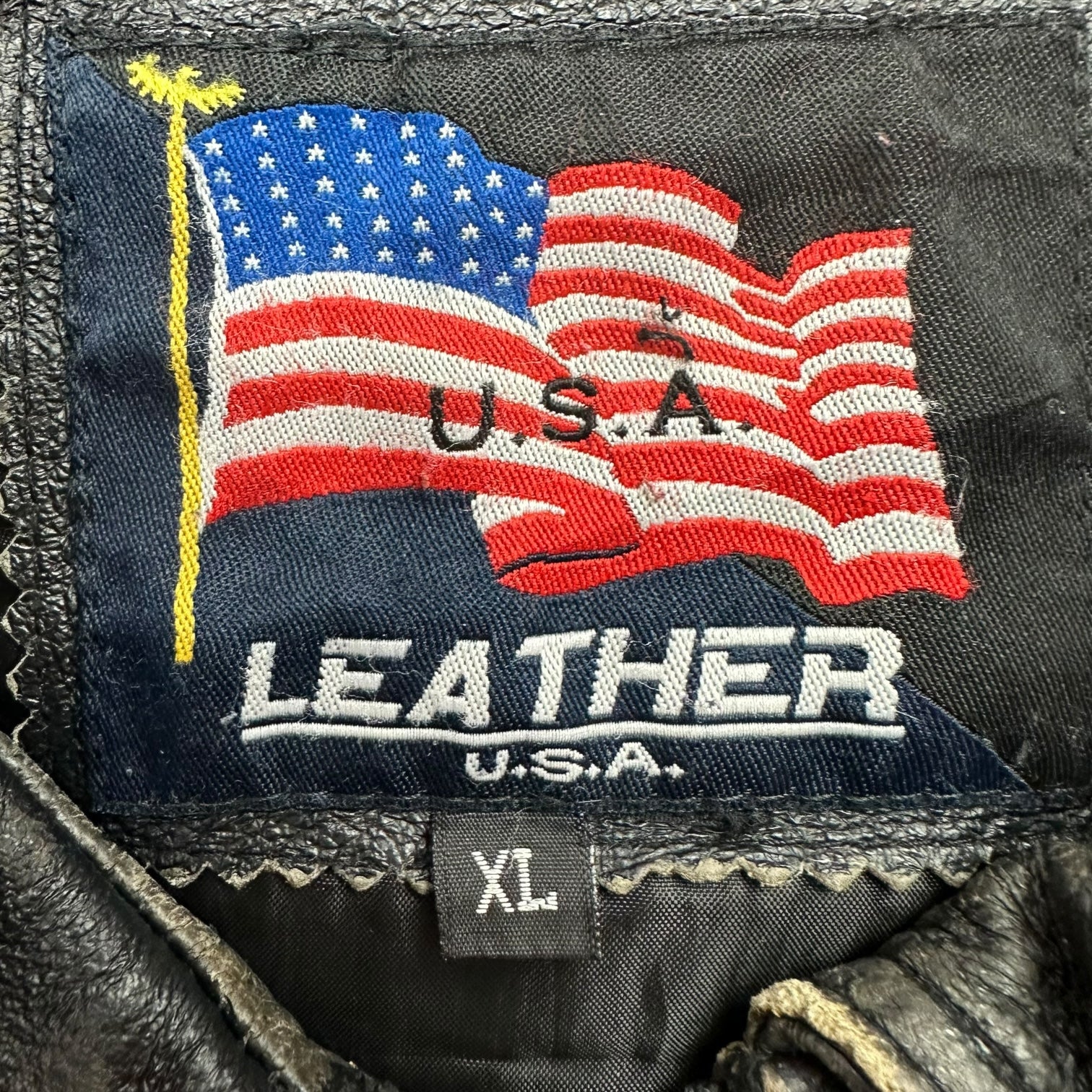 Vintage U.S.A Eagle Flag Leather Bomber Jacket Black