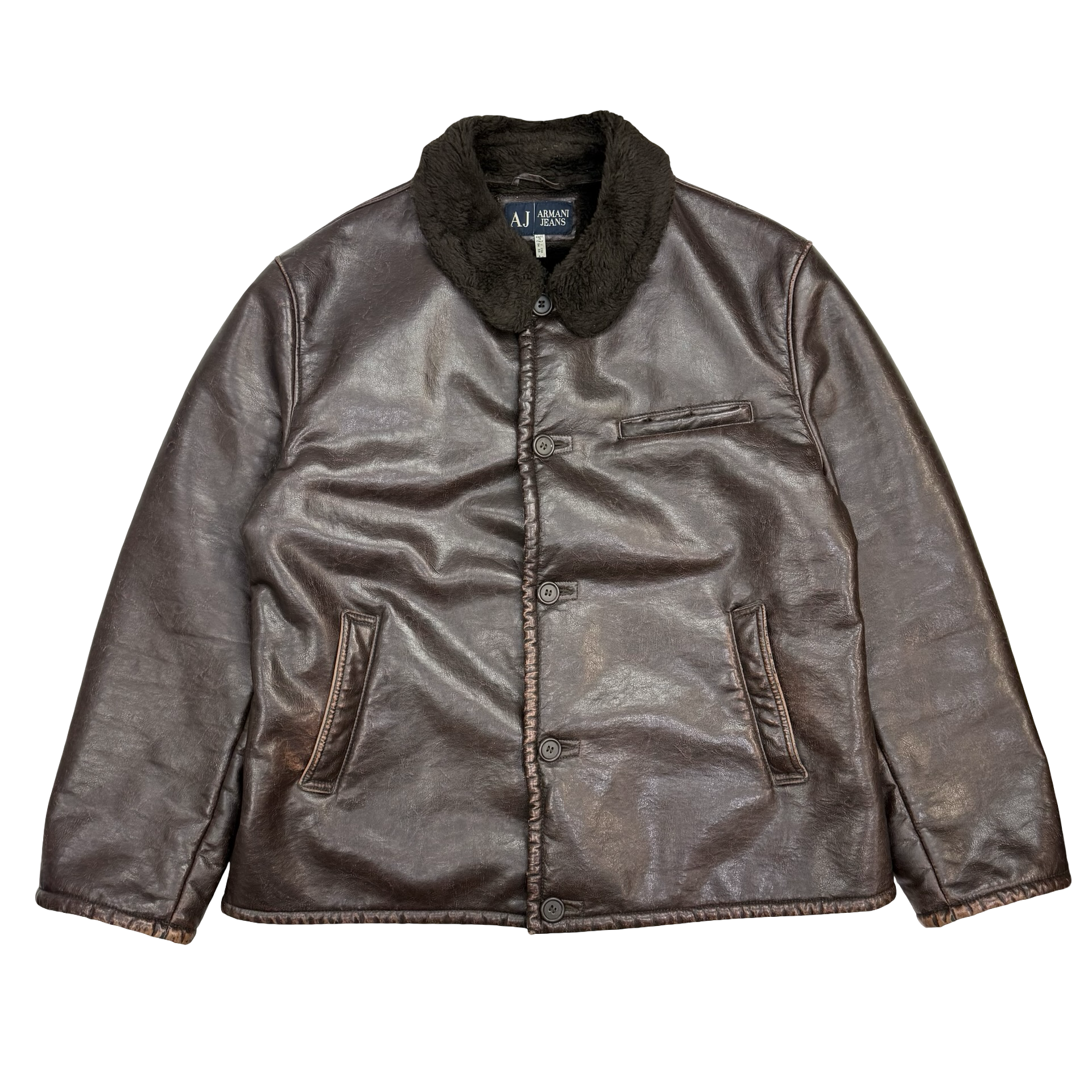 Vintage Armani Jeans Faux Leather Jacket Brown