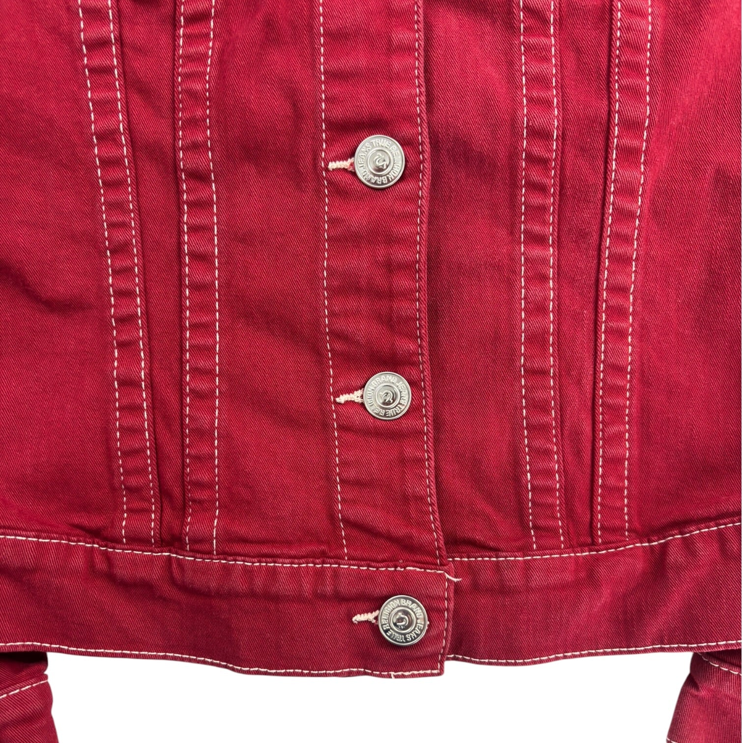 (W) True Religion Contrast Stitch Denim Jacket Red
