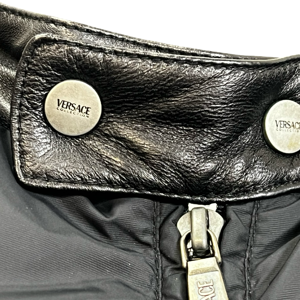 Vintage Versace Quikted Down Leather Inserts Puffer Jacket