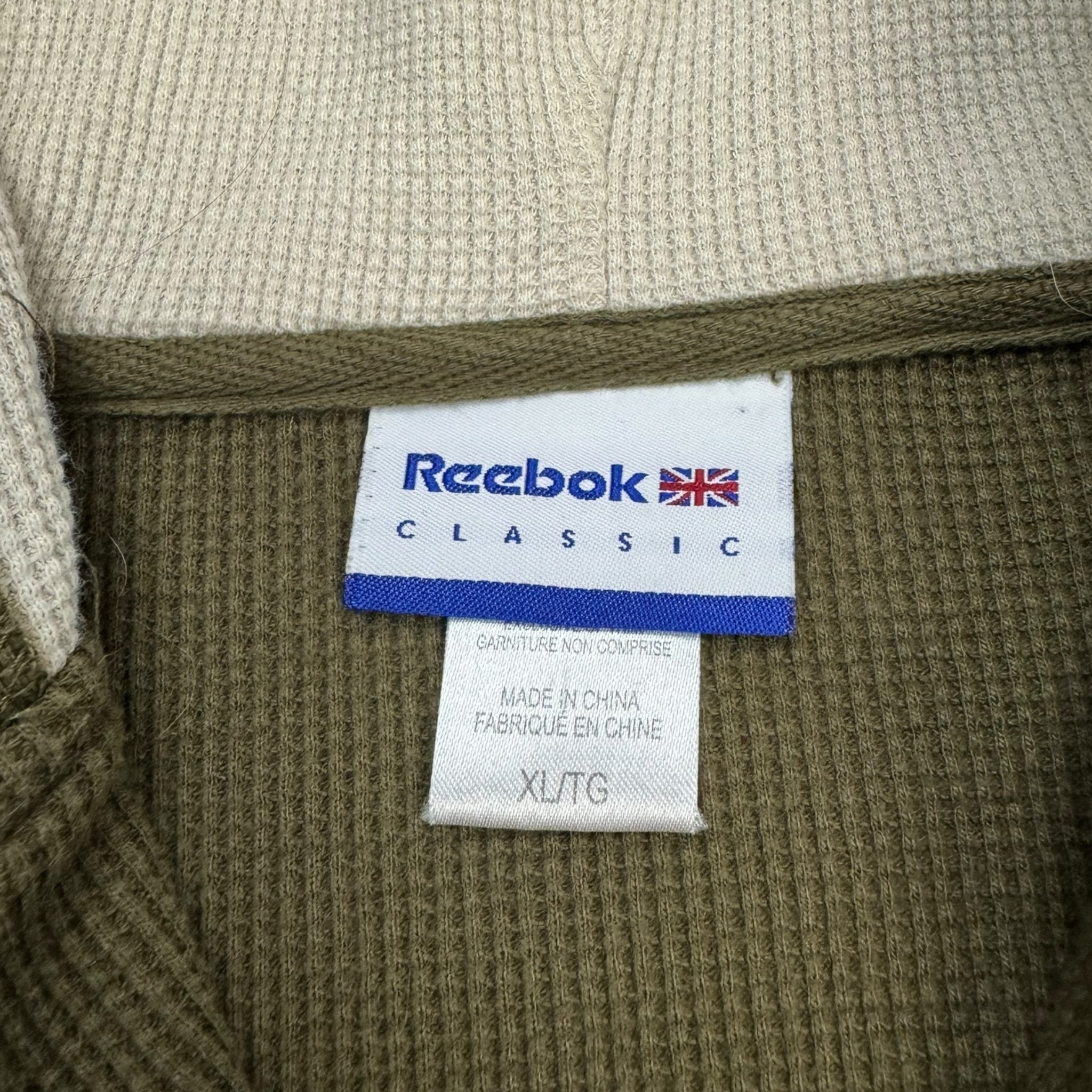 Vintage Y2K Reebok Thermal Zip-Up Hoodie Olive