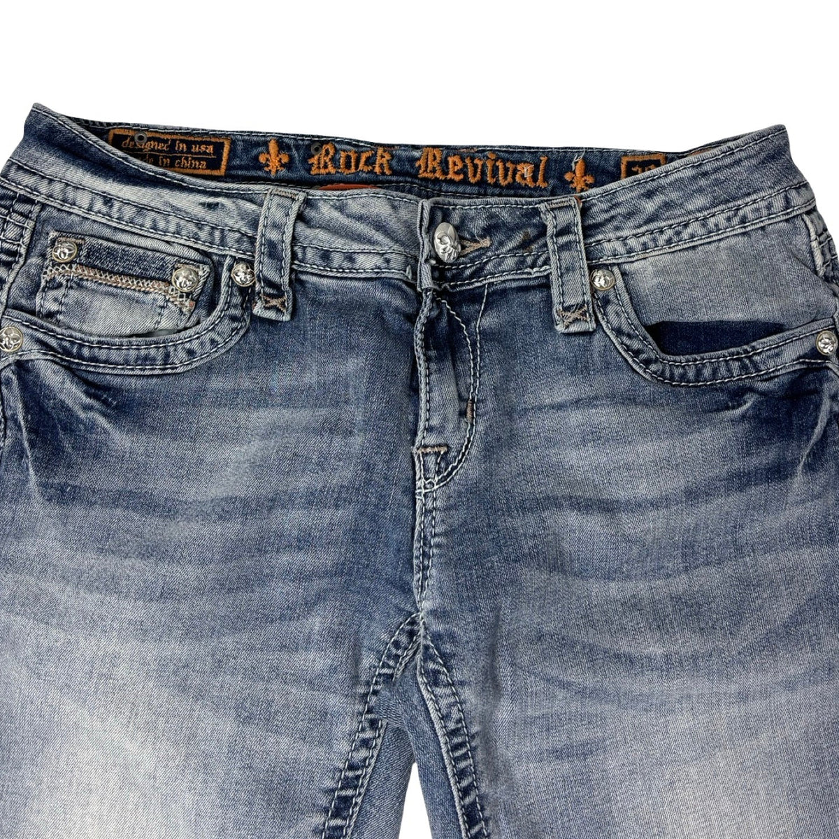 (W) Vintage Y2K Rock Revival Jean Pant Light Wash