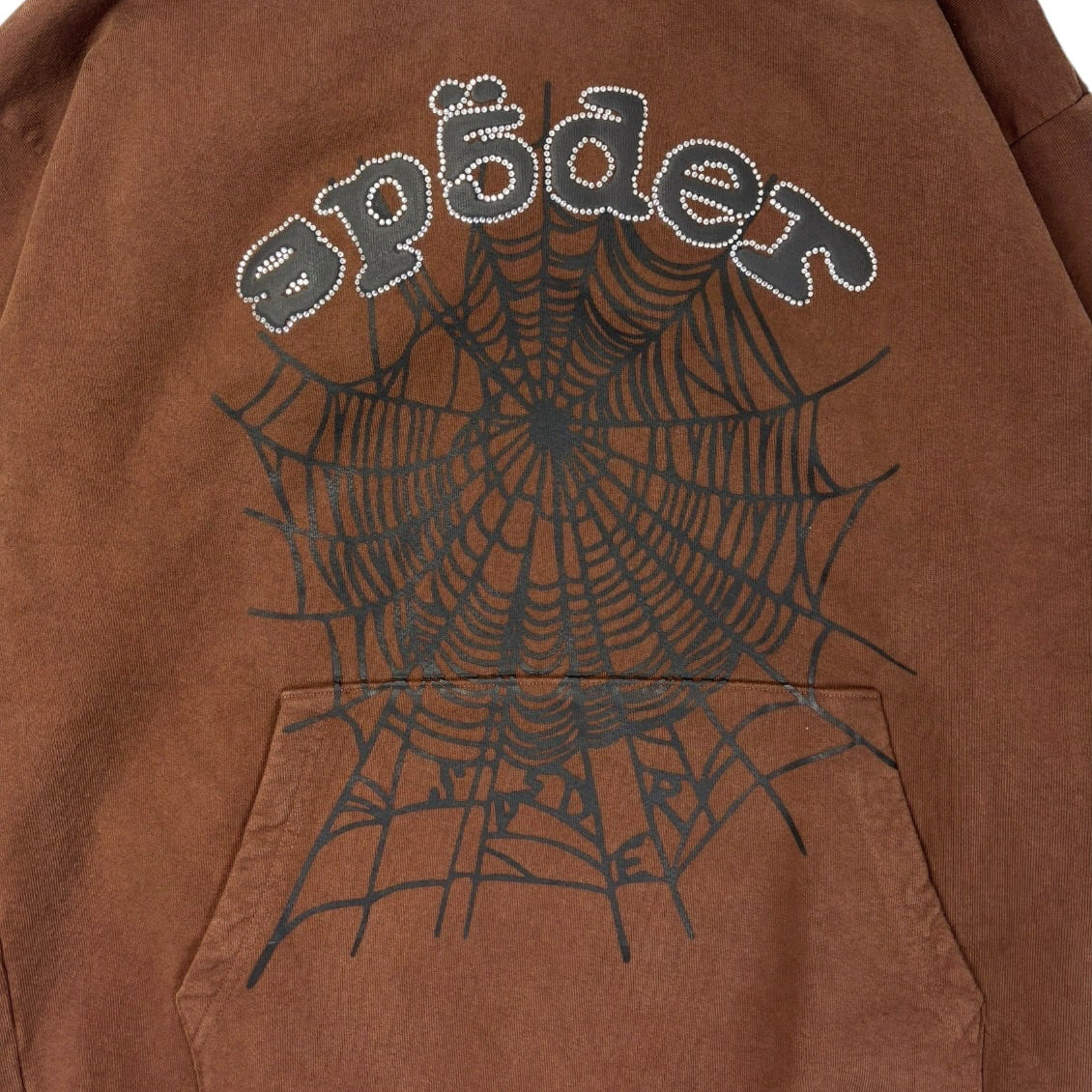 Sp5der x Travis Scott ComplexCon Exclusive Rhinestone Web Hoodie Brown
