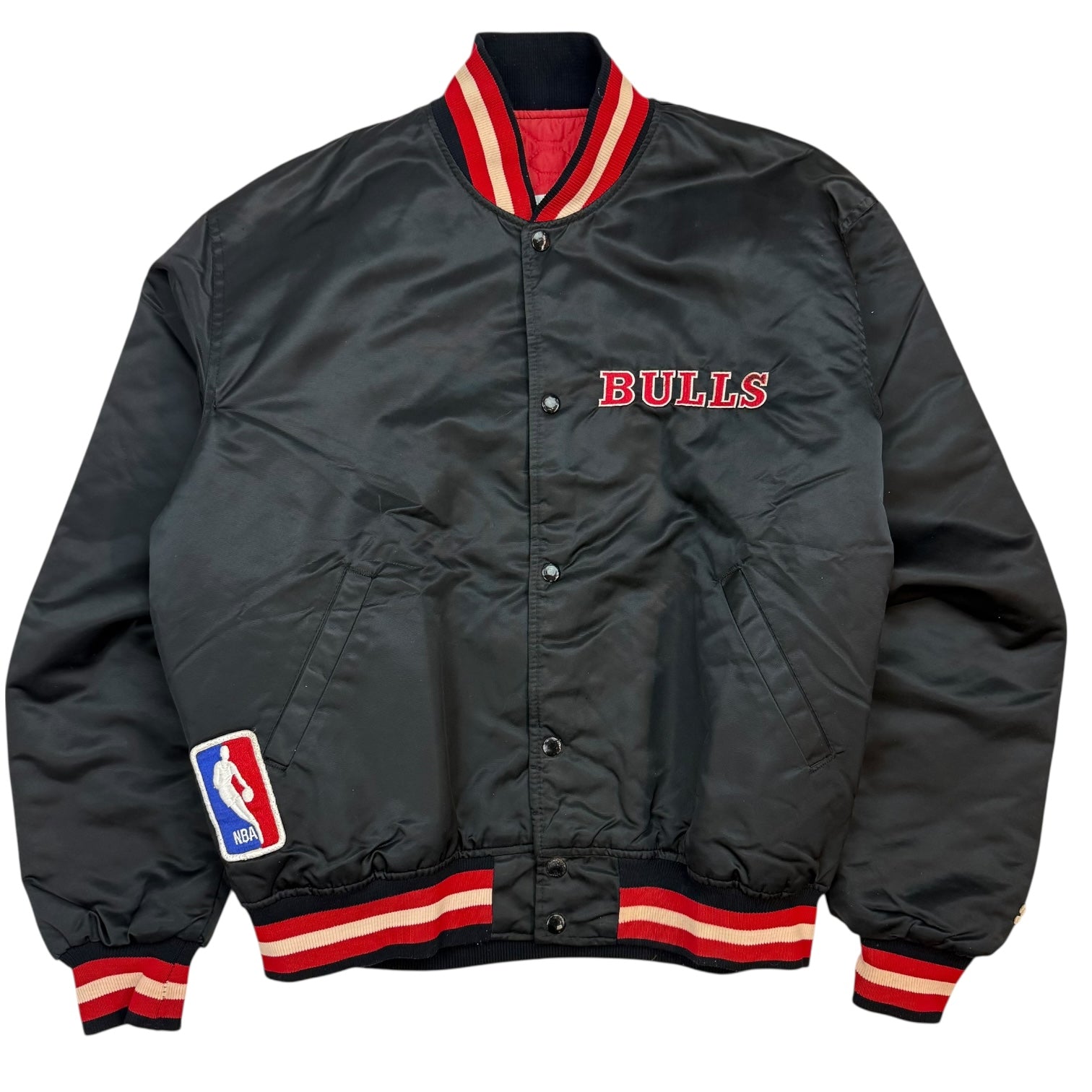 Vintage Starter Chicago Bulls Satin Bomber Jacket Black