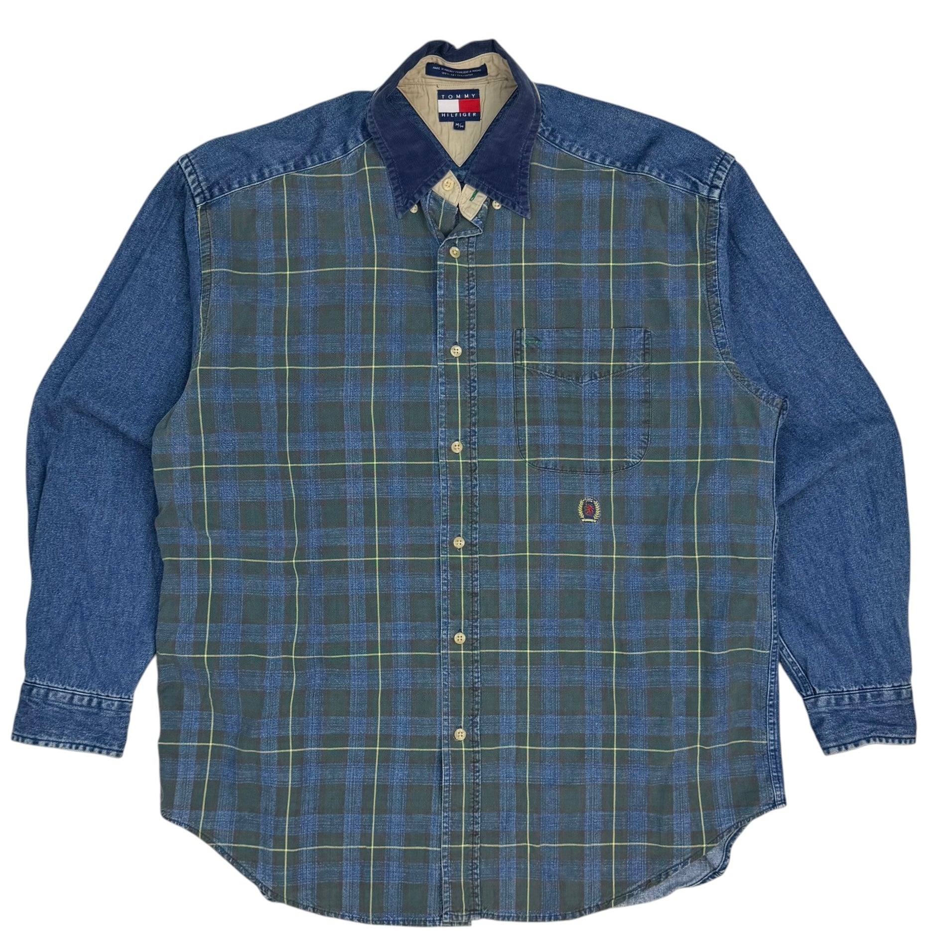 Vintage Tommy Hilfiger Plaid Denim Button Up Blue