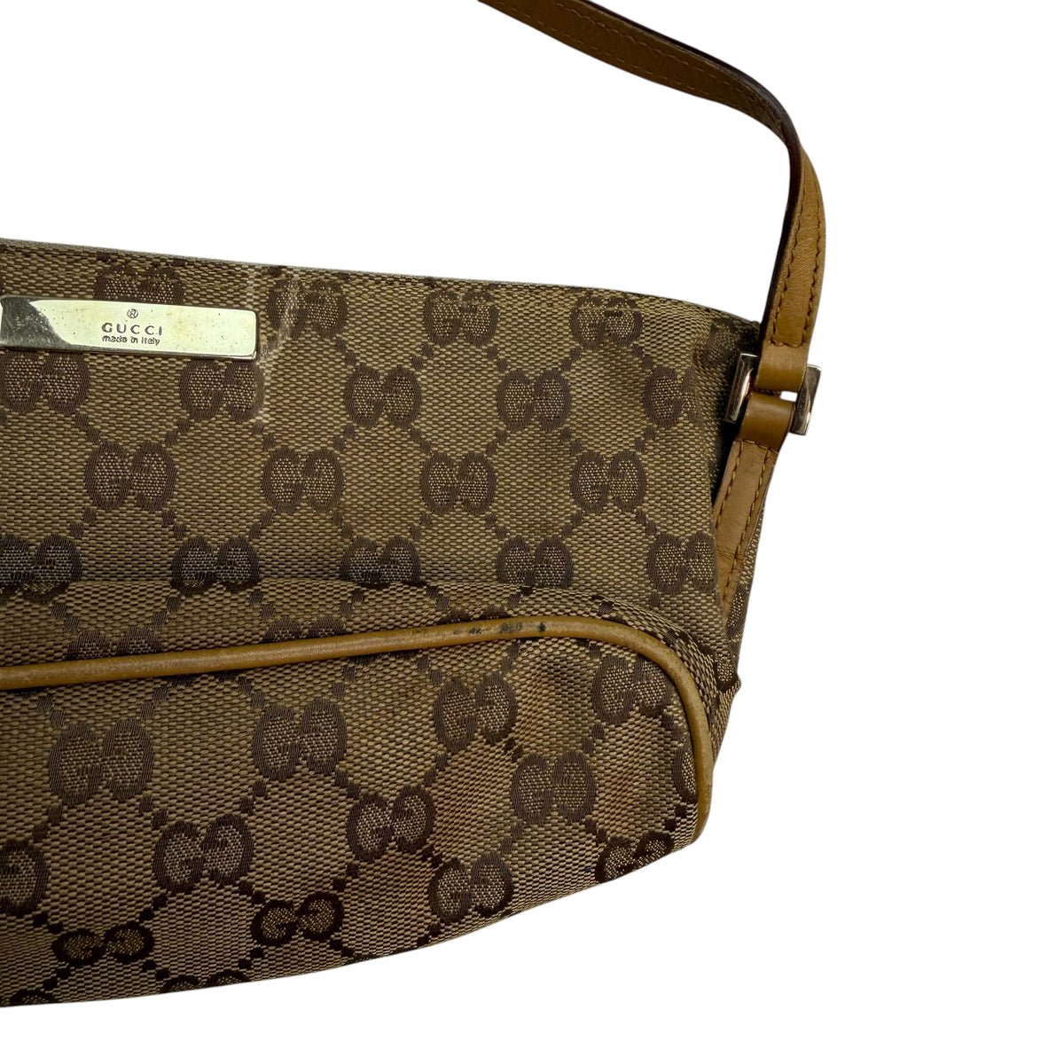 (W) Vintage Y2K Gucci GG Canvas Boat Pouchette Beige