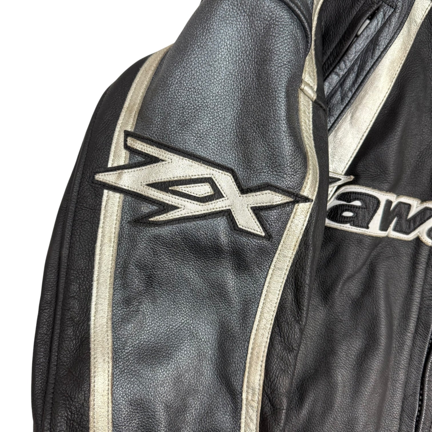 Vintage Kawasaki Leather Moto Jacket Black