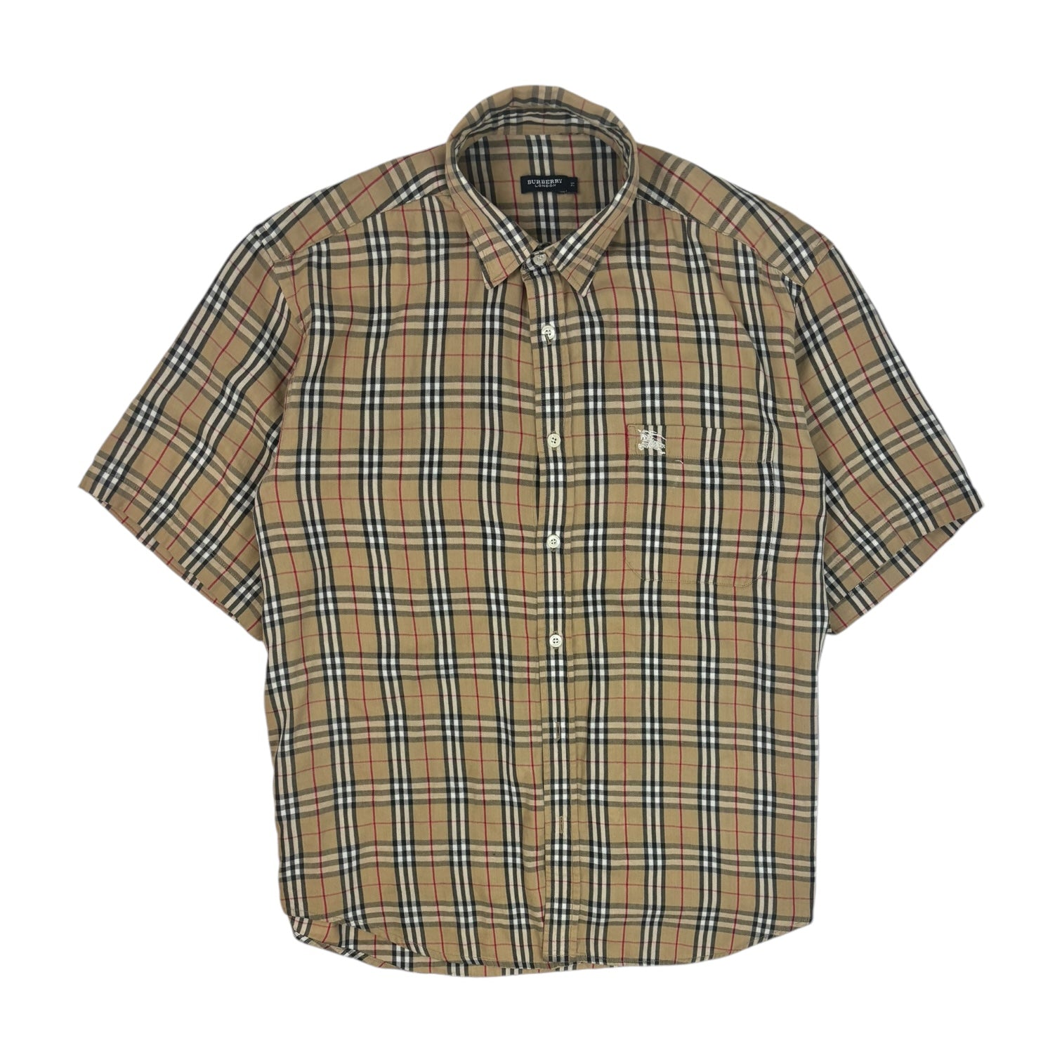 Burberry Plaid Button-Up T-Shirt Beige