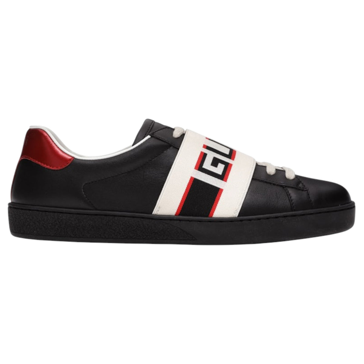 Gucci New Ace Stripe Black Leather Sneakers (Used)