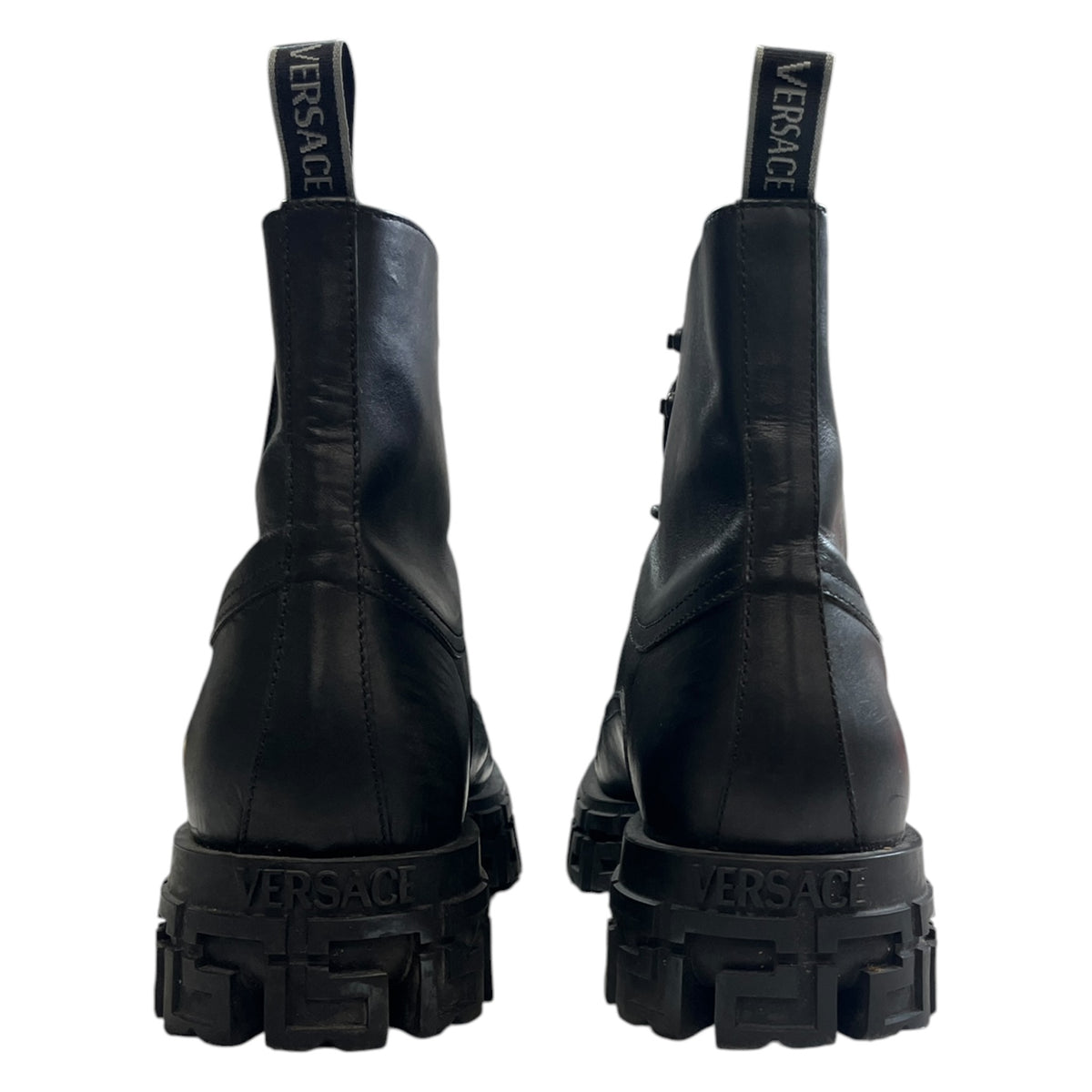 Versace Greca Portico Leather Combat Boots (Used)