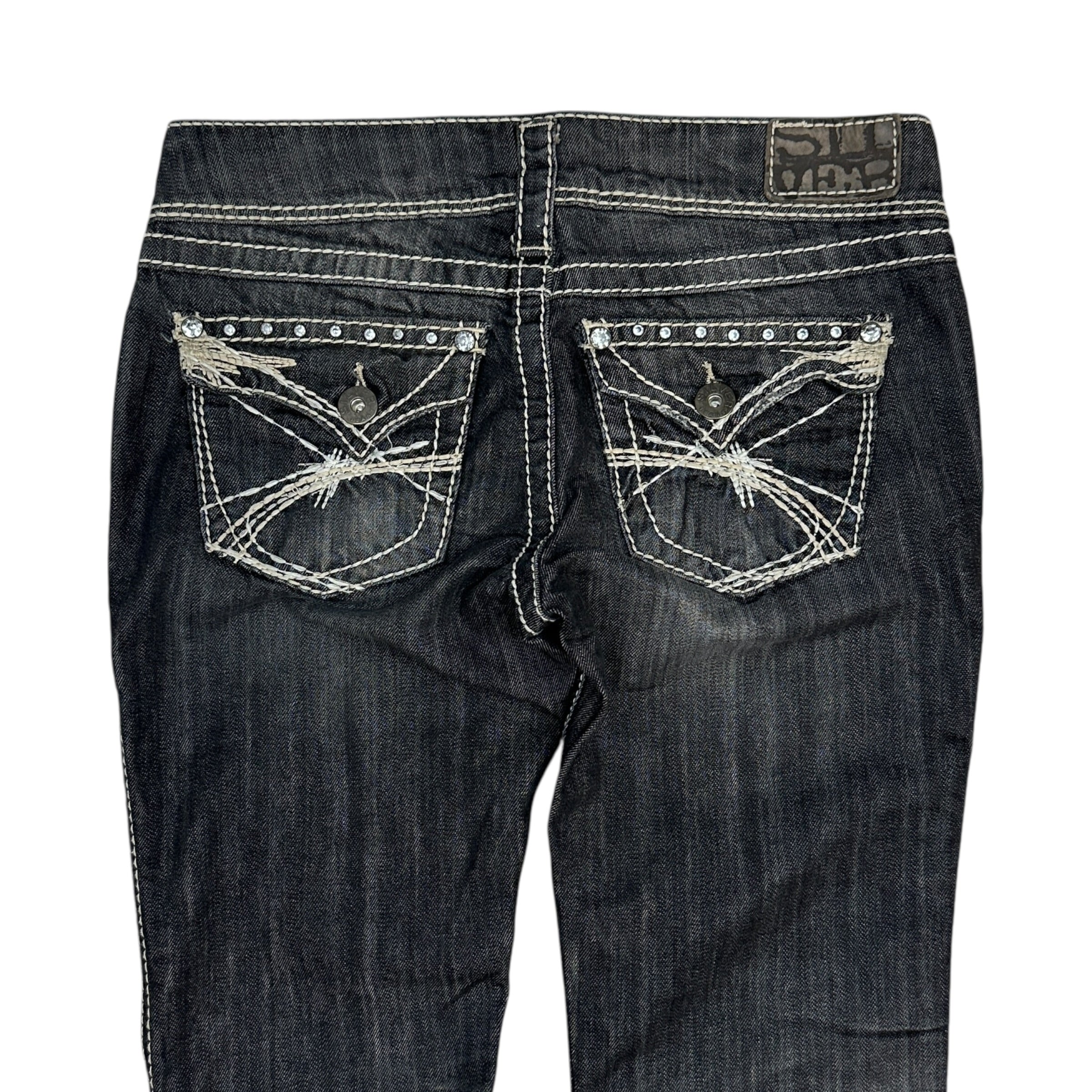 (W) Vintage Y2K Silver Jeans Slim Bootcut Denim Washed Black