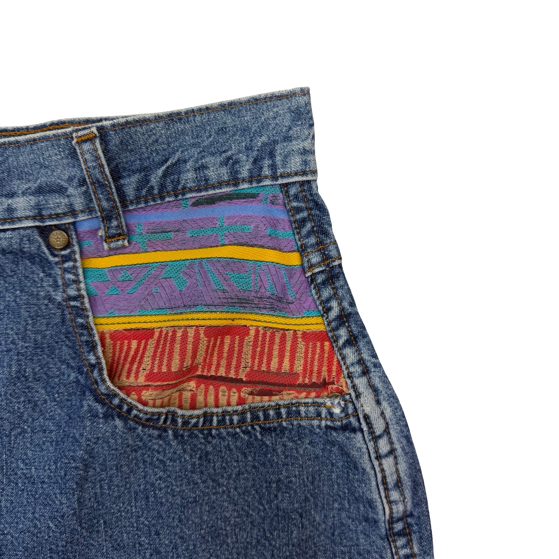 Vintage Hollywood Denim Patchwork Shorts Blue