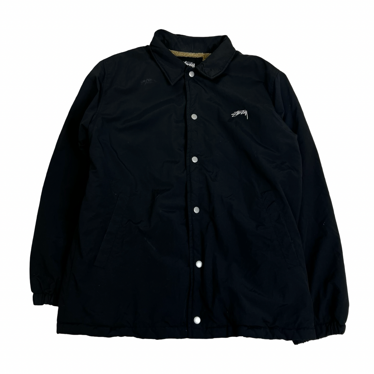 Stüssy Smooth Stock Faux Fur Lined Coach Jacket Black