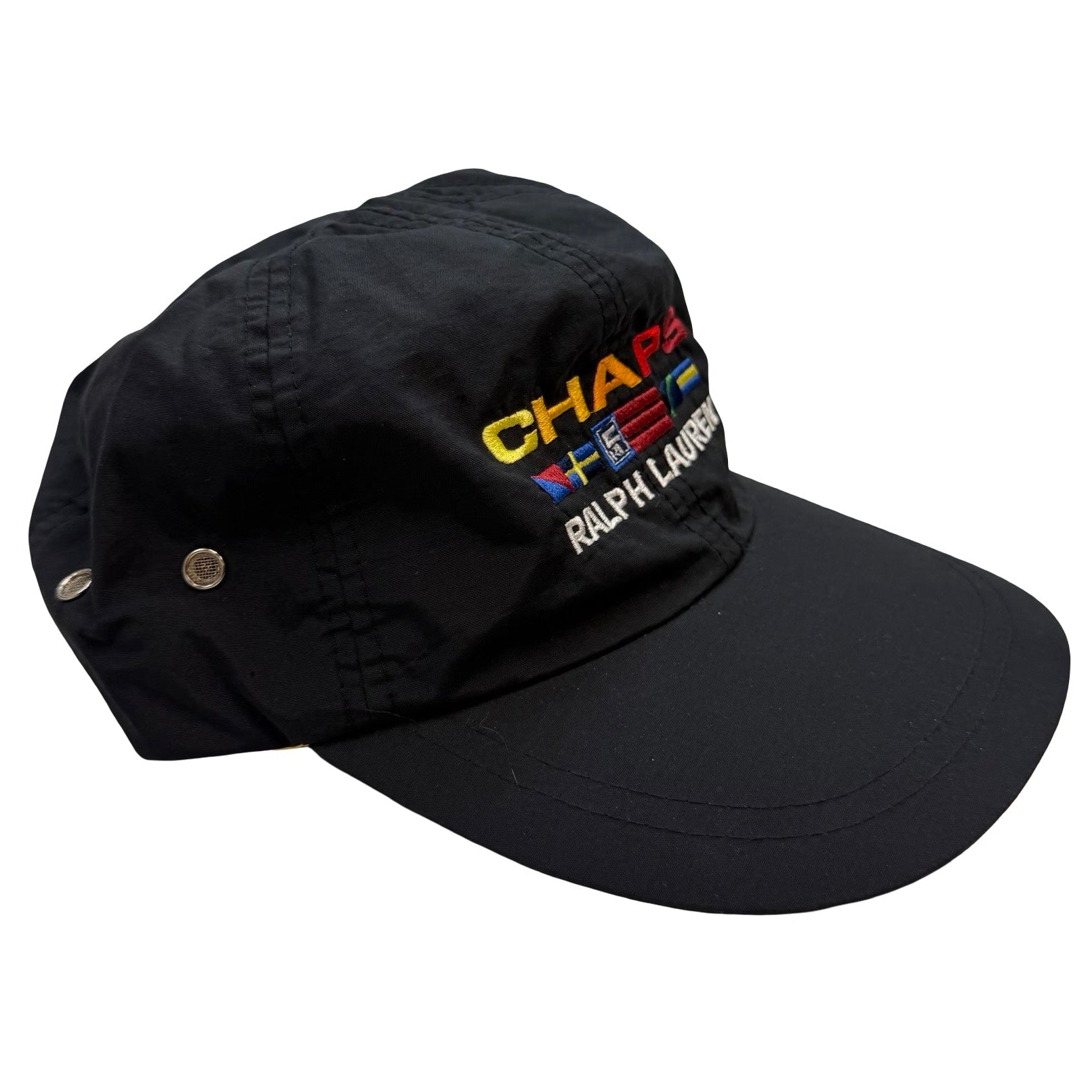Vintage Chaps Ralph Lauren Flag Drawstring Hat Black