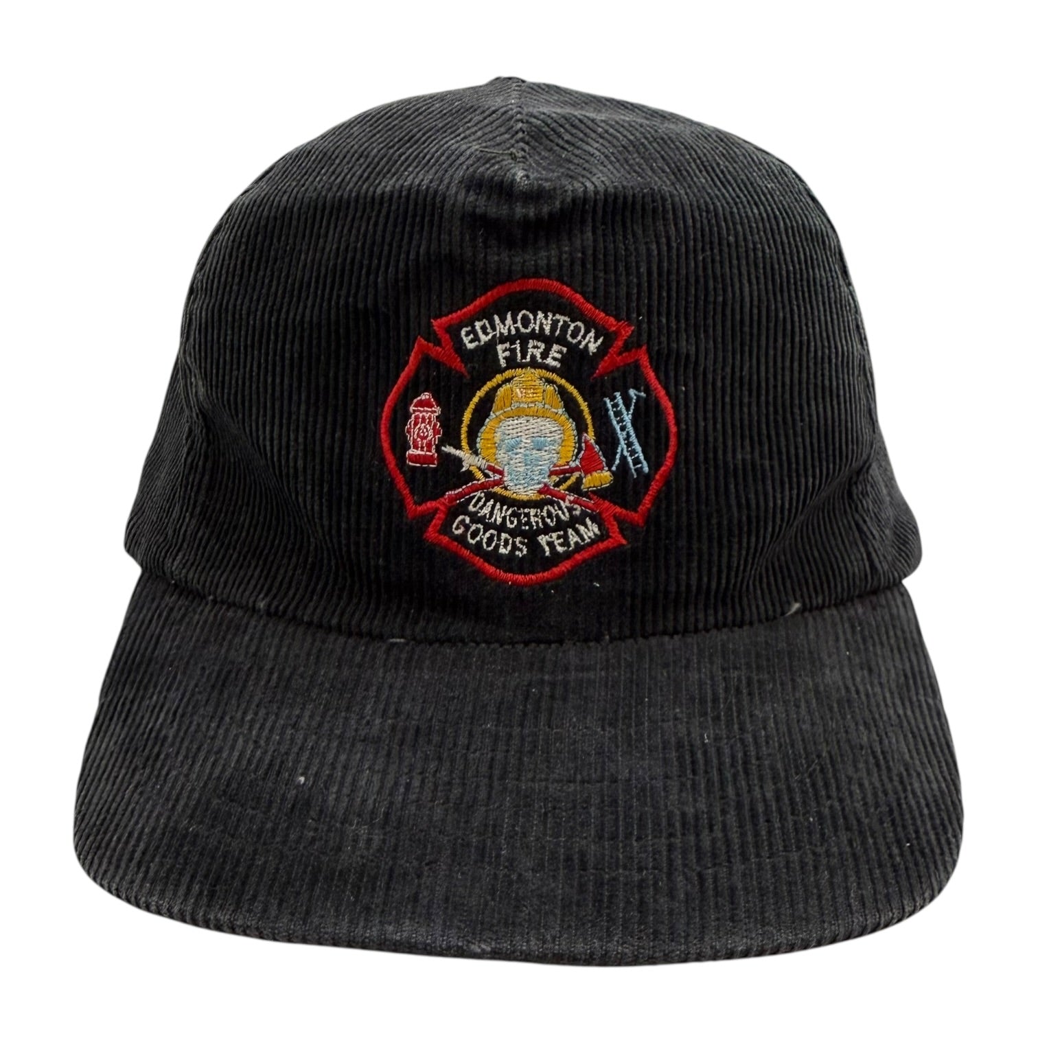 Vintage Edmonton Fire Dangerous Goods Corduroy Hat Black