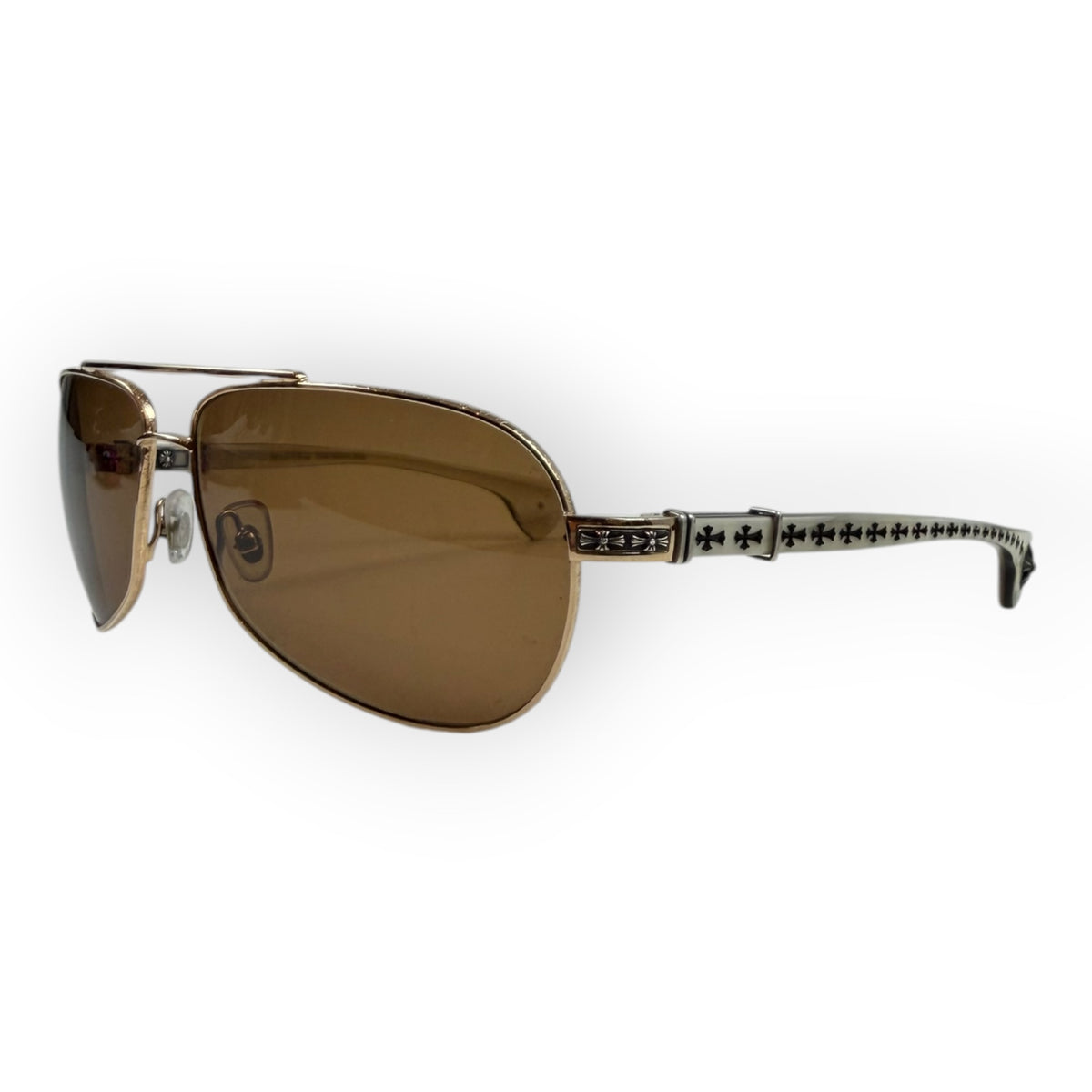 Chrome Hearts The Beast Cross Aviator SunGlasses White/Gold