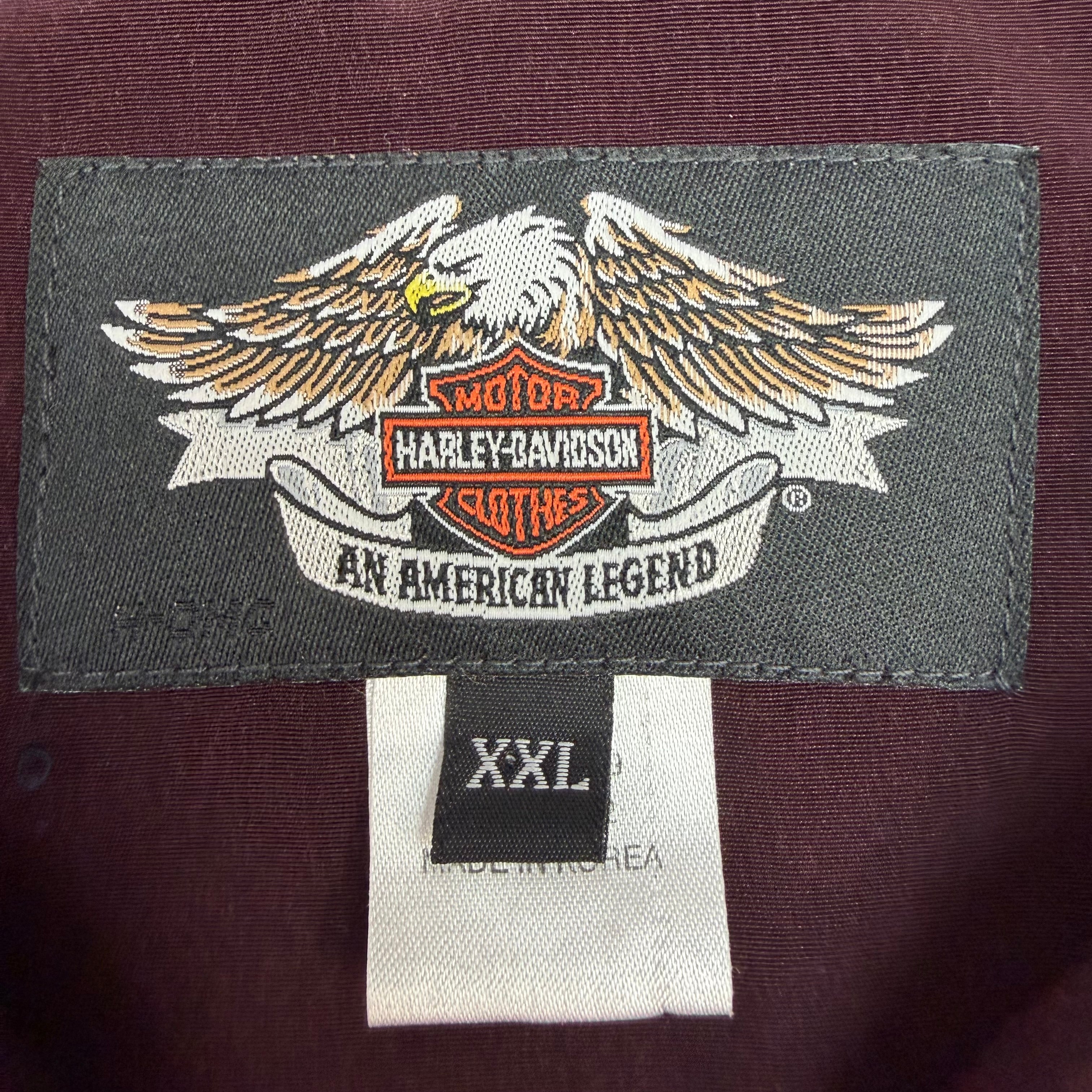 Vintage Harley Davidson Tribal Flame Button Up Shirt Burgundy