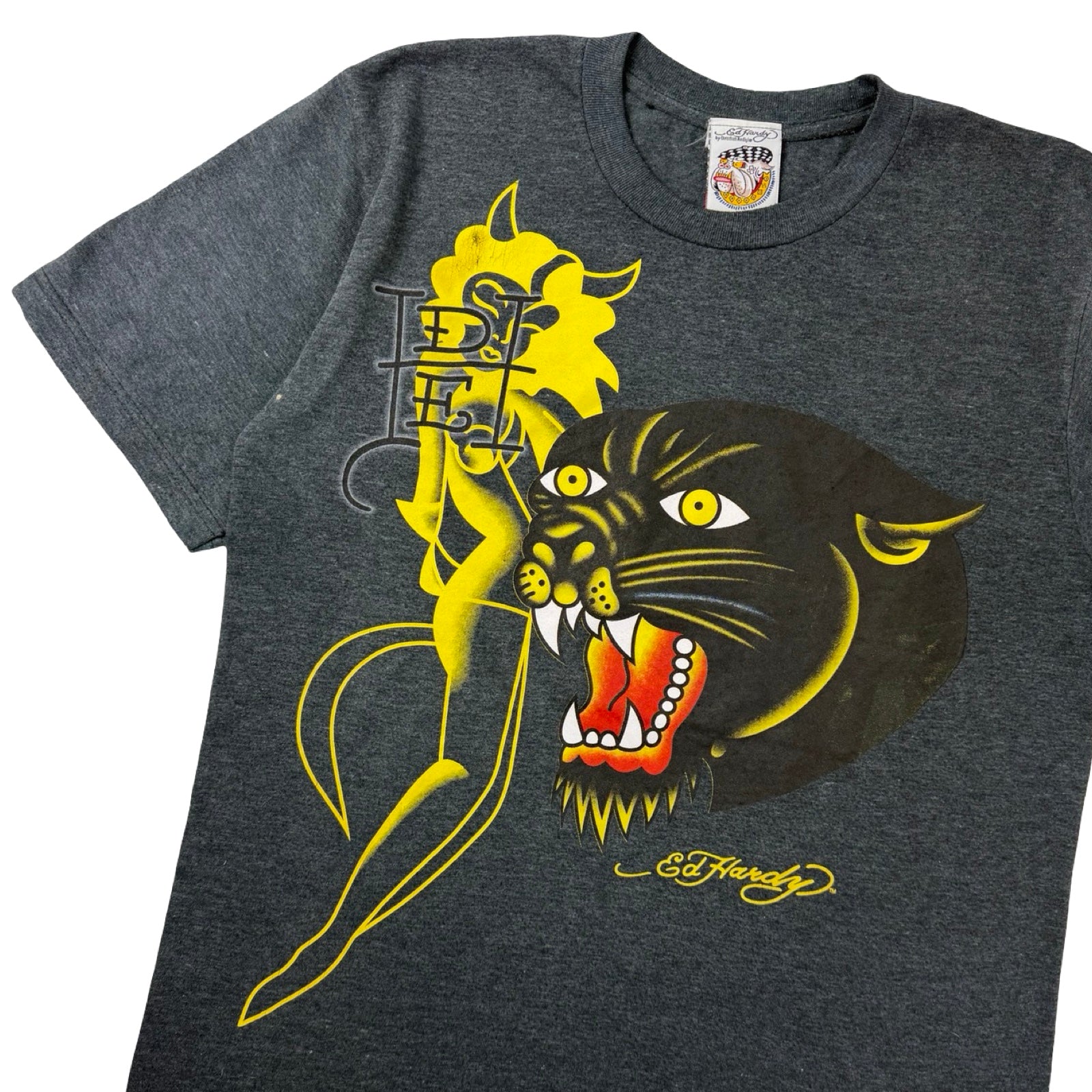 Vintage Y2K Ed Hardy Black Panther T-Shirt Washed Black