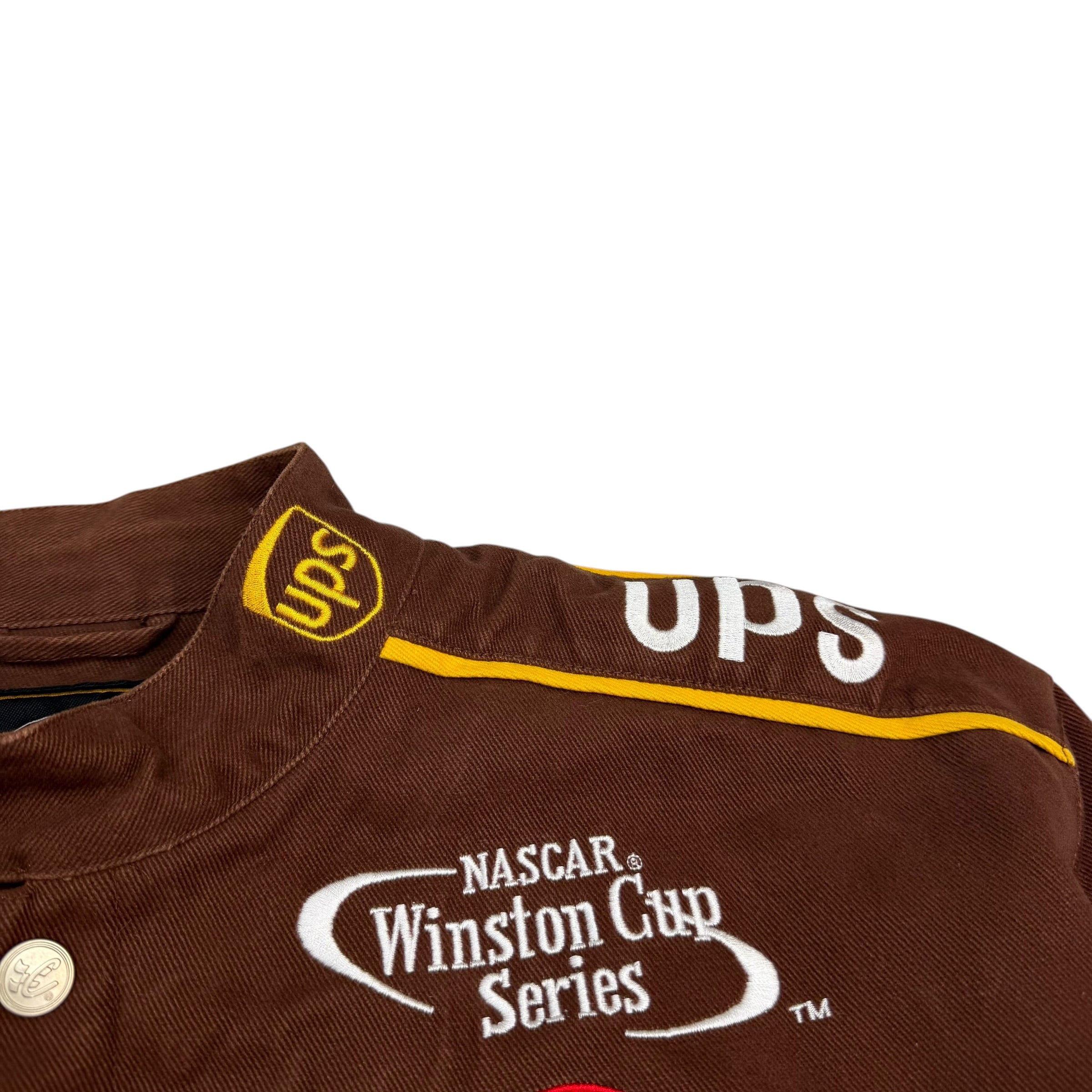 Vintage Chase Authentics NASCAR UPS Embroidered Racing Jacket Brown