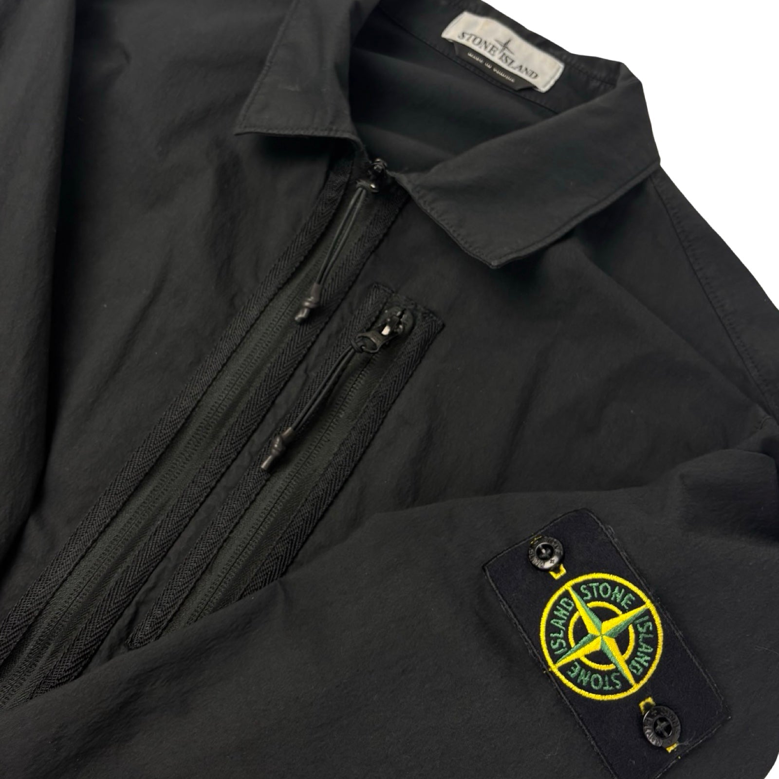 Stone Island Stretch Cotton Zippered Overshirt Black