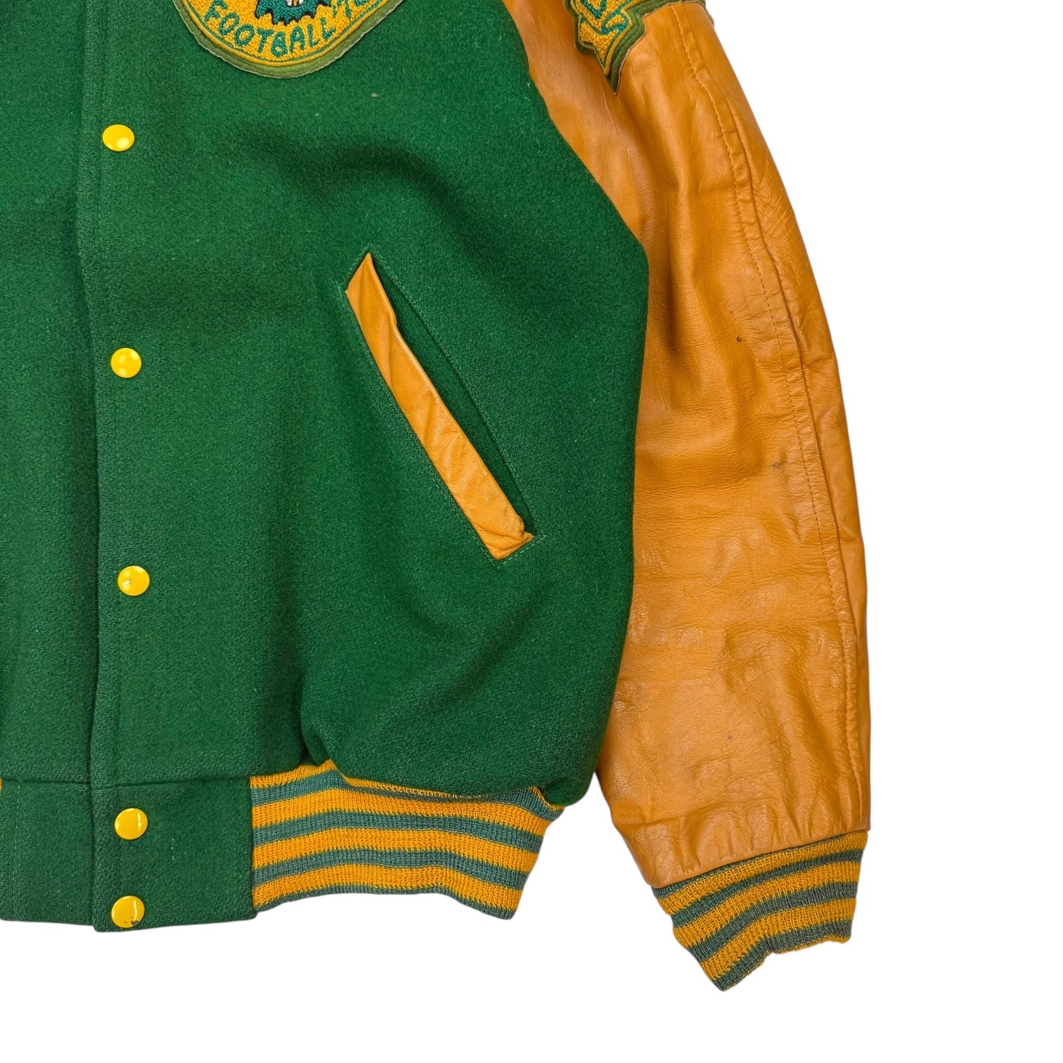 1976 Lakeland College Football Letterman Bomber Jacket Green