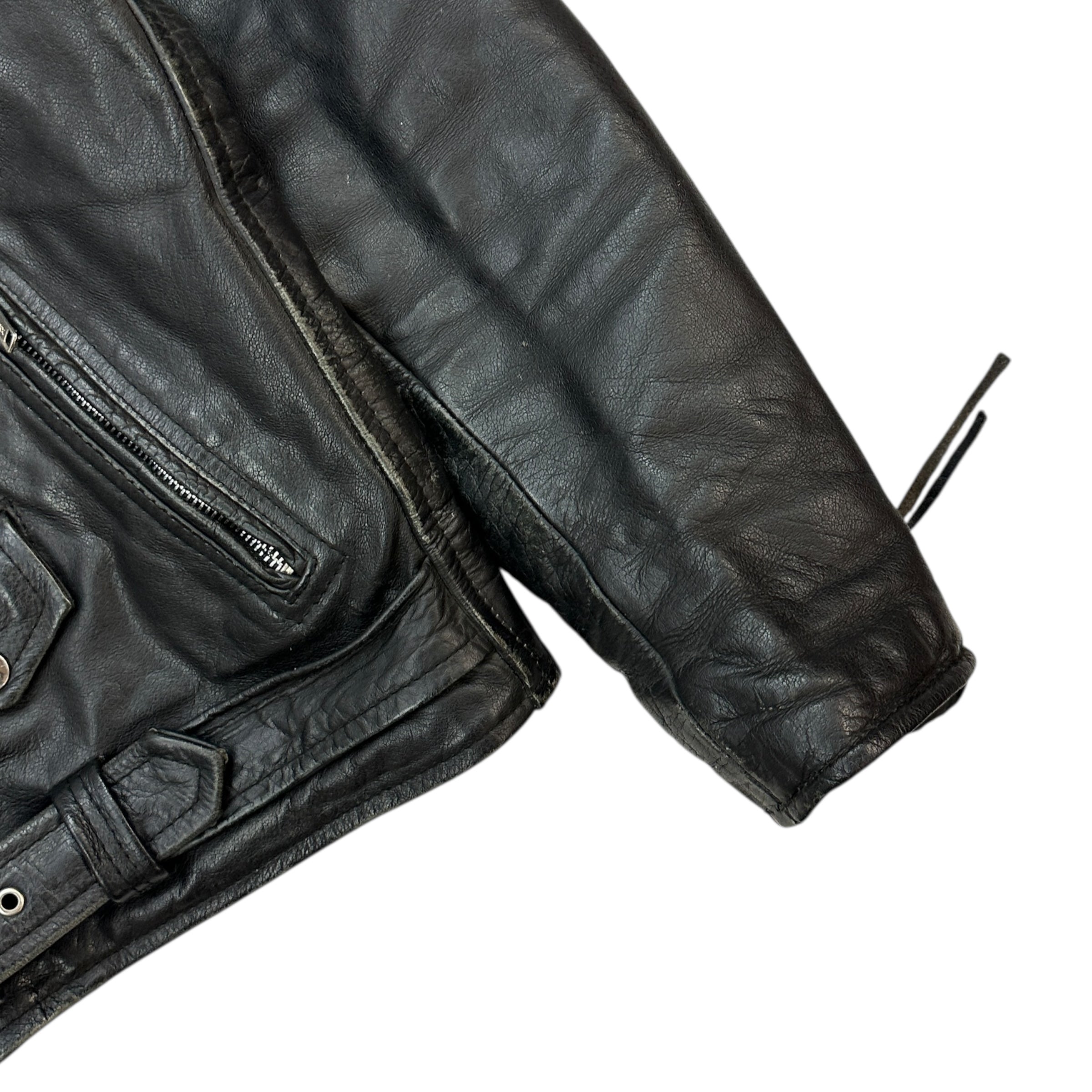 Vintage Road Gear Leather Motorcycle Jacket Black