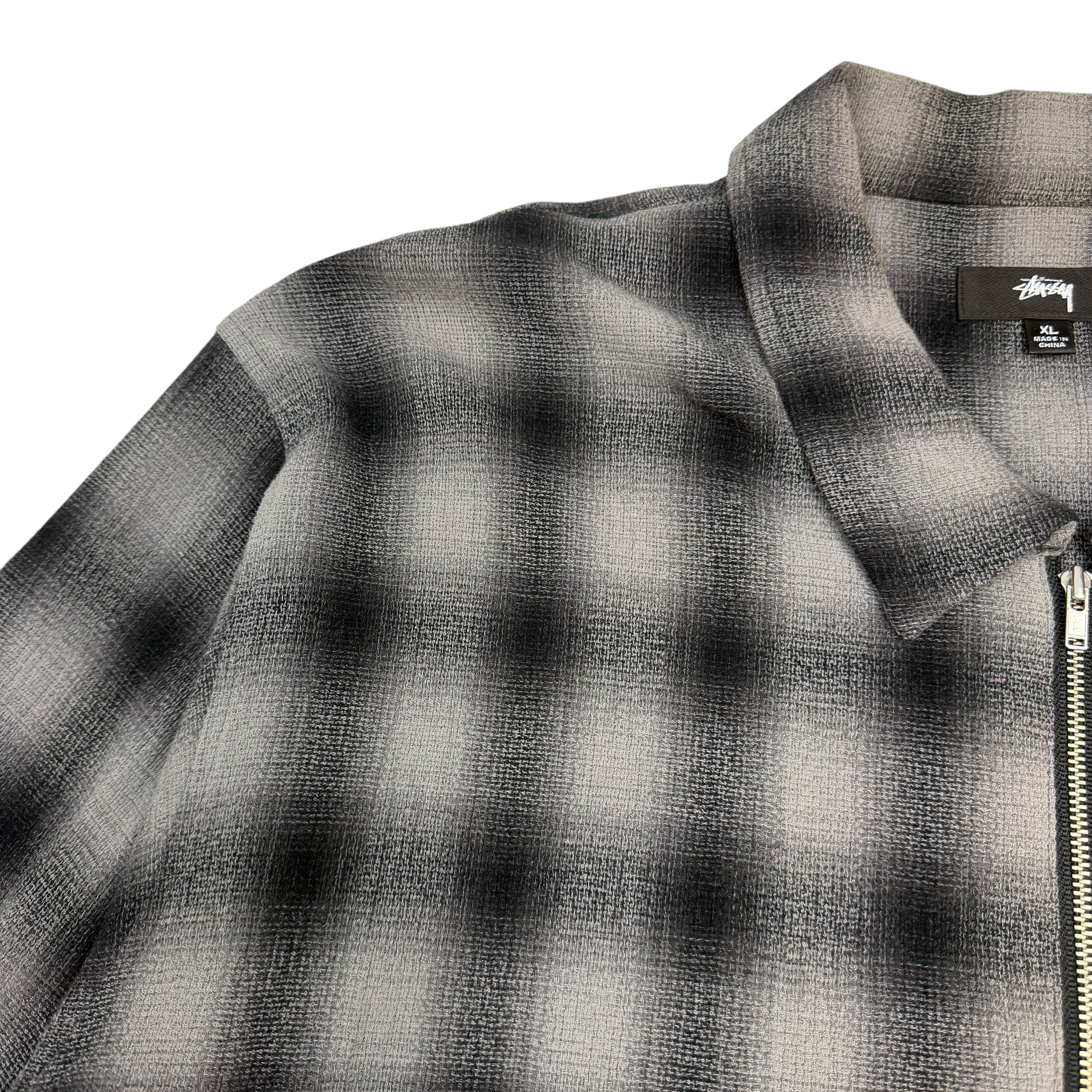 Stussy Plaid Twisted Yarn Zip Up Shirt Charcoal