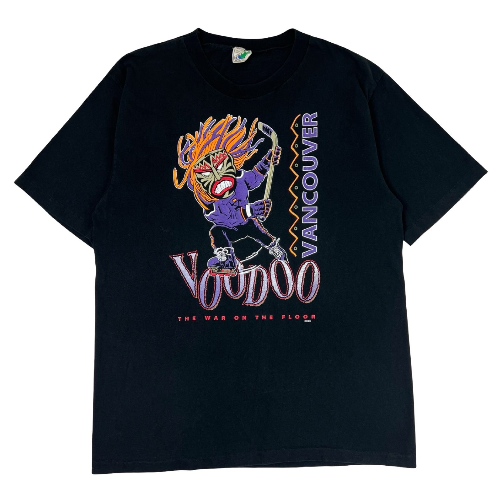 Vintage 90’s Vancouver VooDoo Roller Hockey Team “War On The Floor”  T-Shirt Black