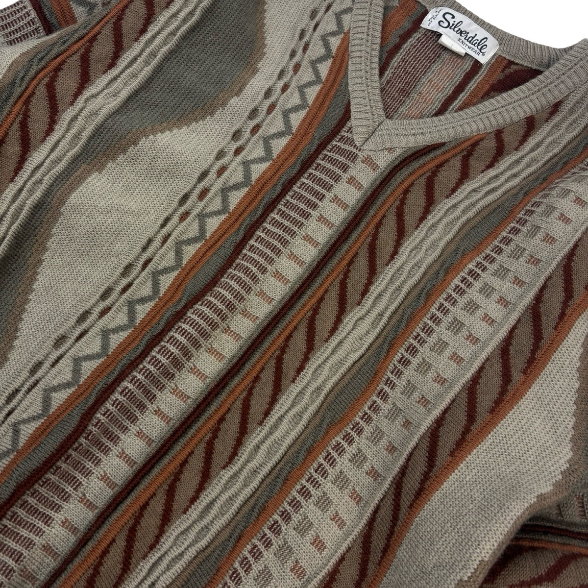 Vintage Silverdale 3D Knit V Neck Sweater Vertical Earth Tone