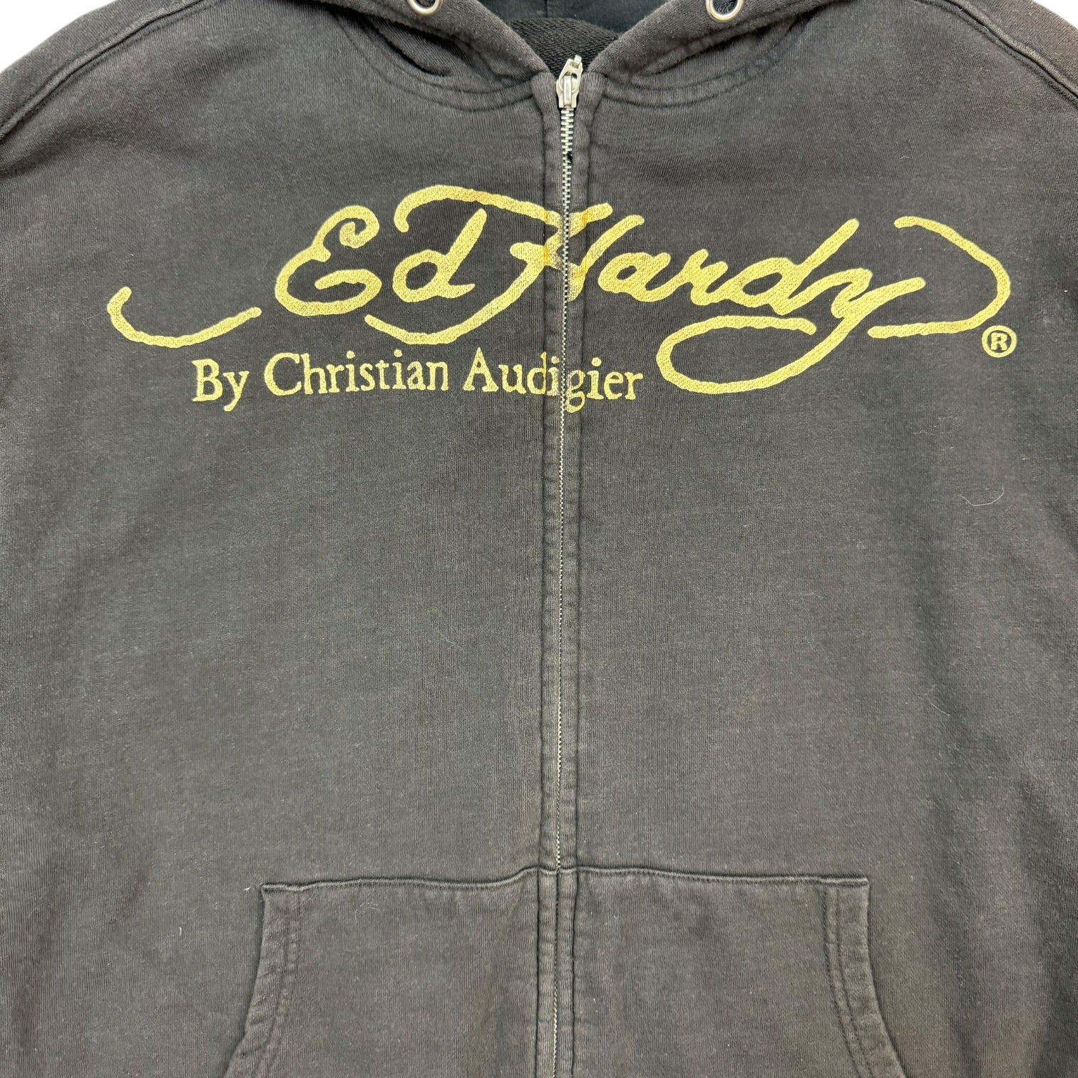 Vintage Ed Hardy By Christian Audiger Flaming Eagle Zip Up Hoodie Black