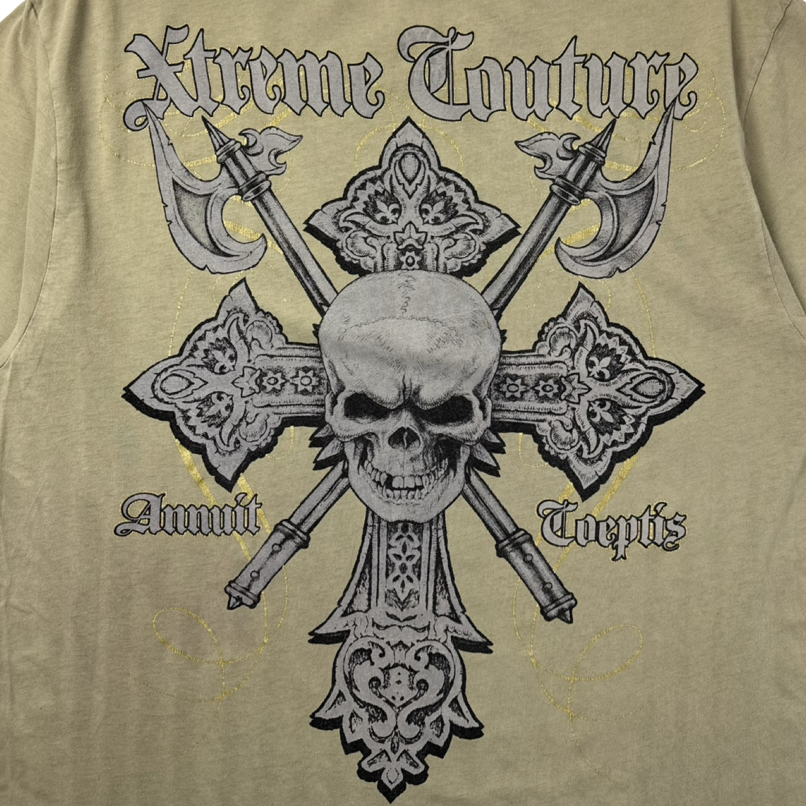 Vintage Y2K Xtreme Couture Cyber Cross & Skull Goth T-Shirt