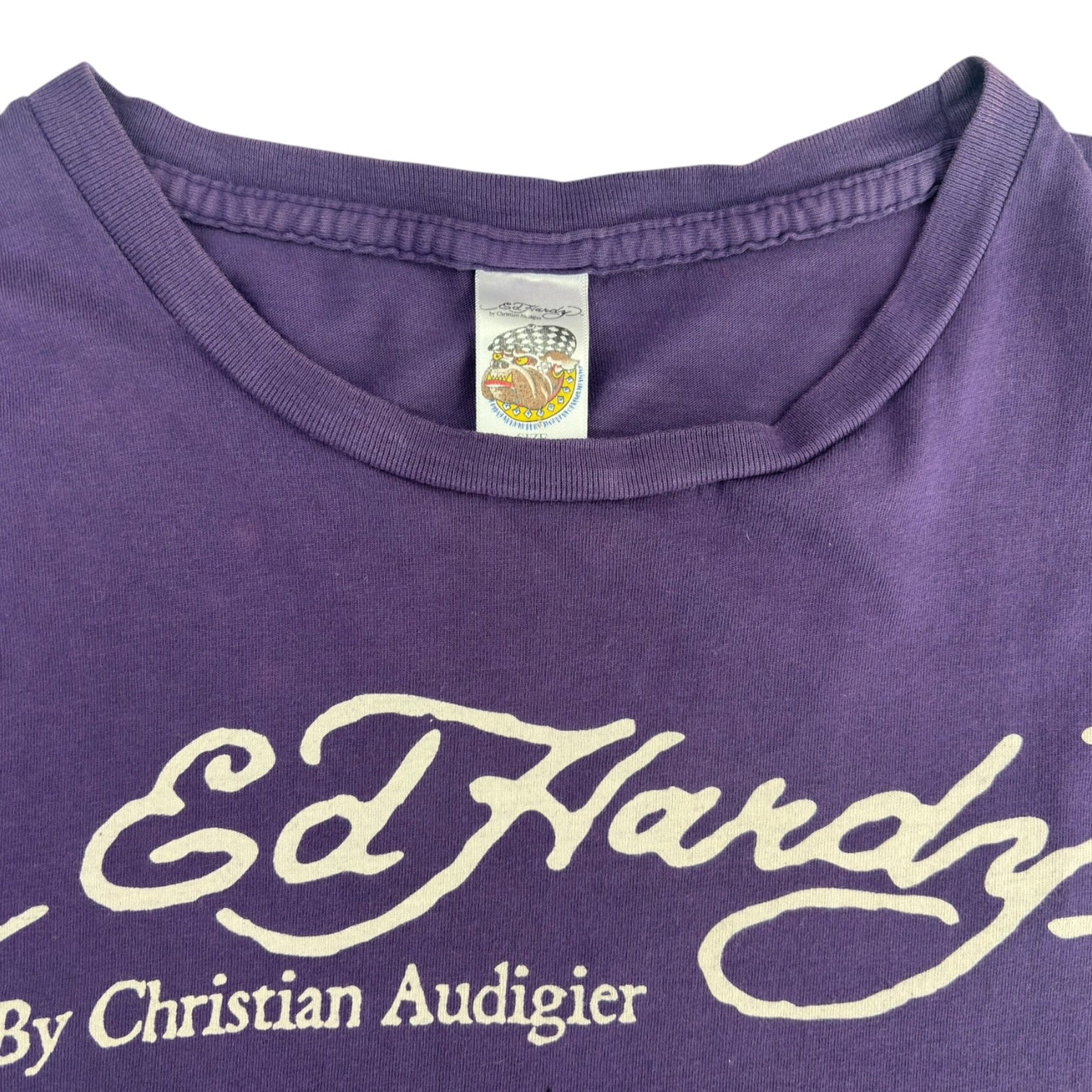 (W) Y2K Ed Hardy Christian Audigier Graphic Tee Purple