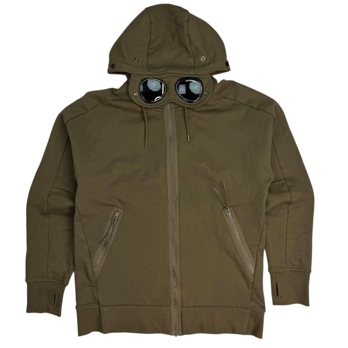 C.P. Company Diagonal Raised Fleece Zip Up Hoodie Army Green