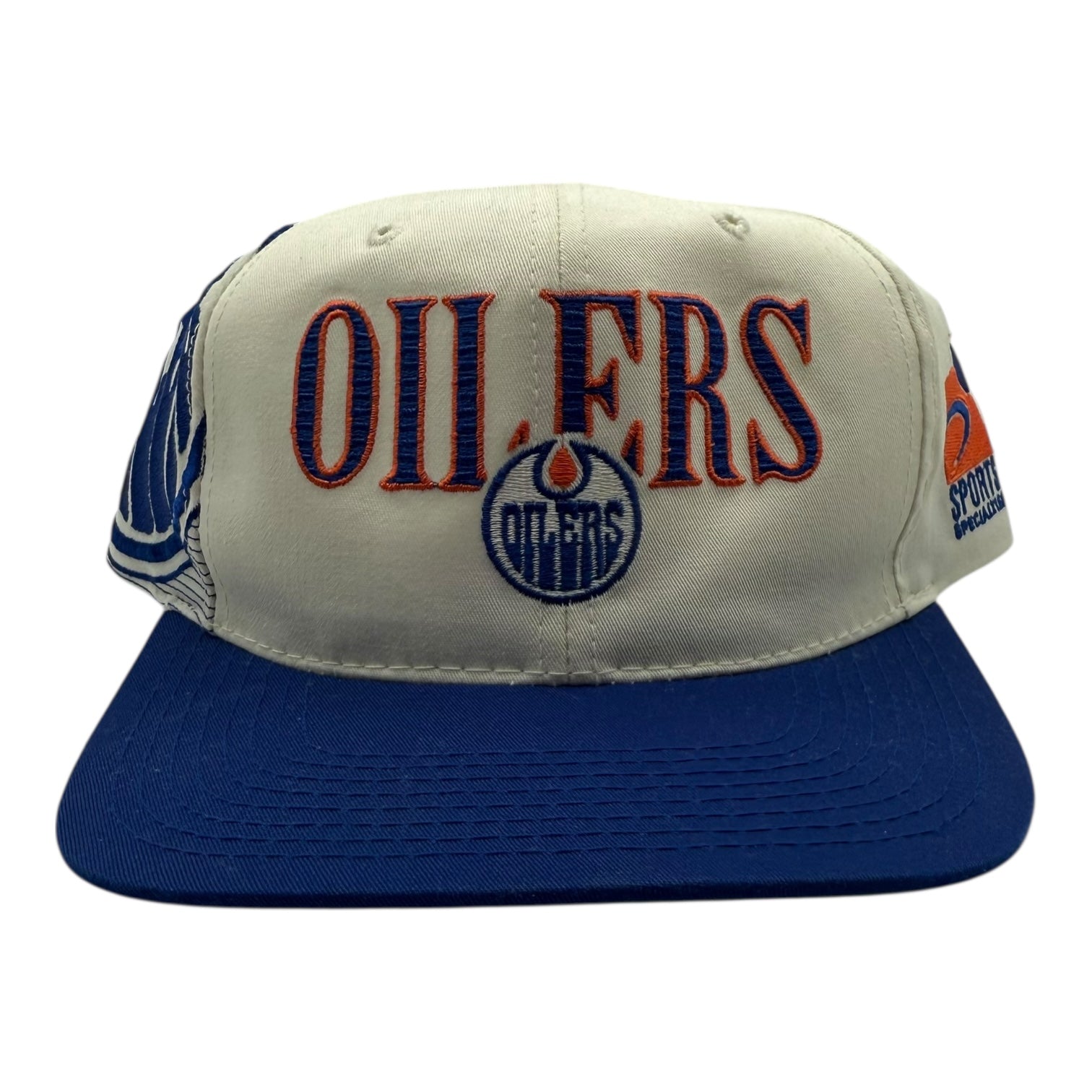 Vintage Sports Specialties Edmonton Oilers Laser Stitch Snapback Hat White/Blue