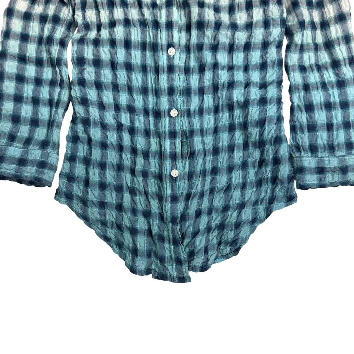 (W) Elizabeth And James Gathered Back Button Up Shirt Green Plaid
