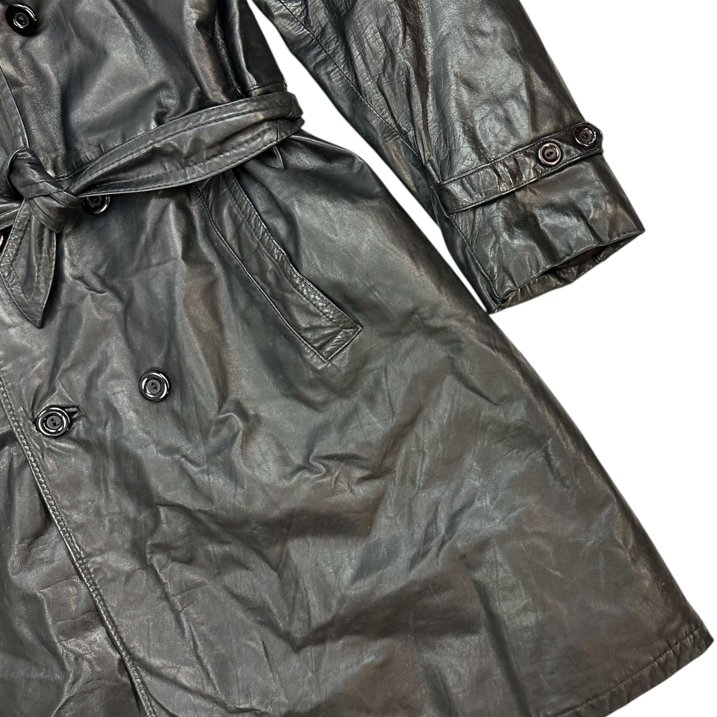 (W) Vintage Victoria Leather Trench Coat Black