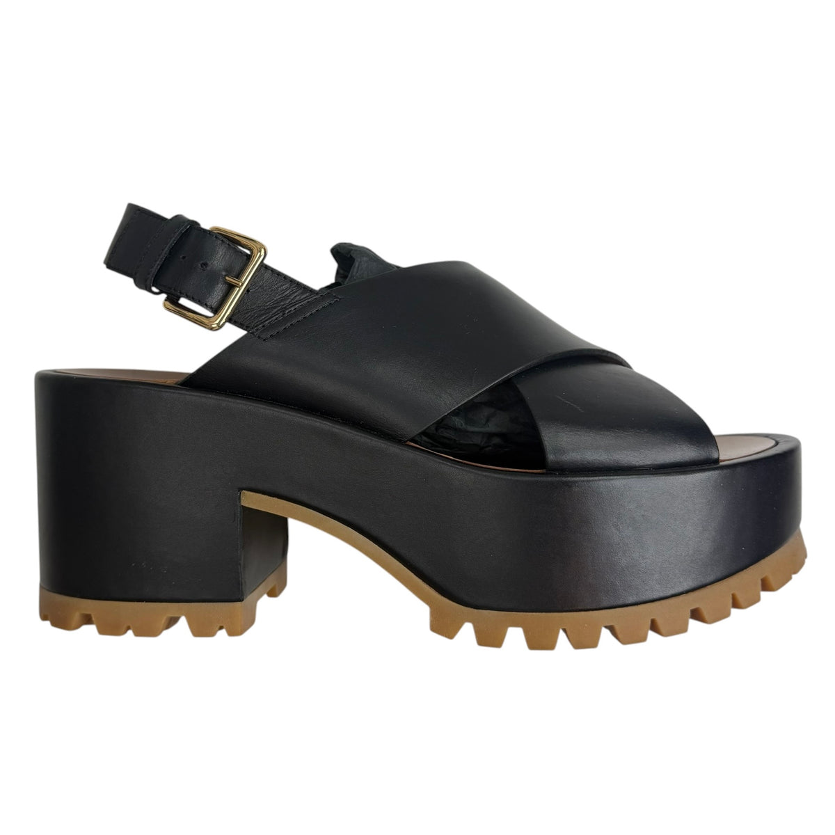(W) Marni Platform Cross-Strap Sandal Black/Brown (Used)