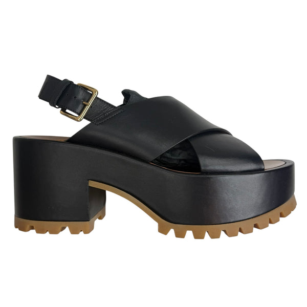 (W) Marni Platform Cross-Strap Sandal Black/Brown (Used)