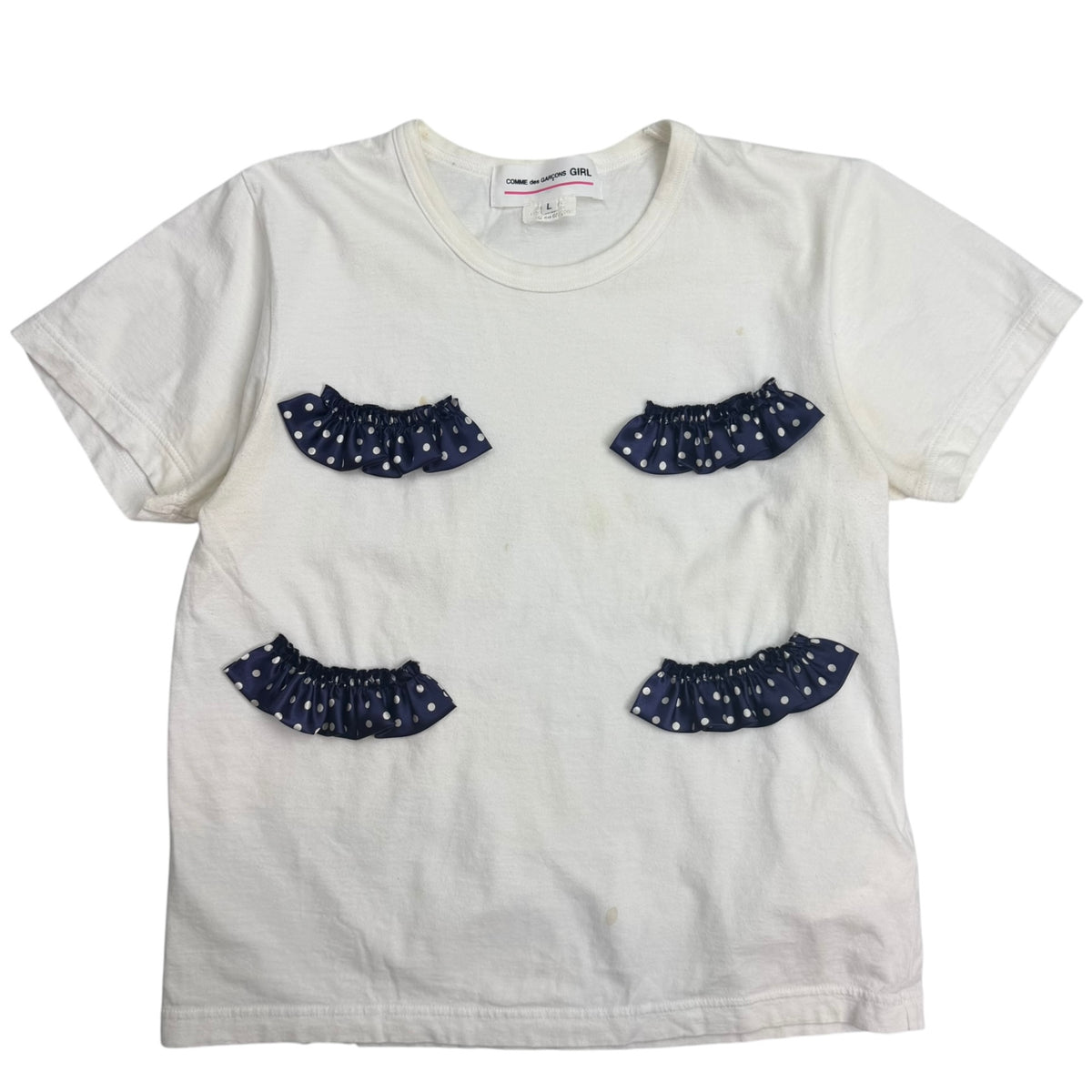 (W) Comme Des Garçons Girl Polka Dot Ruffle Tee White