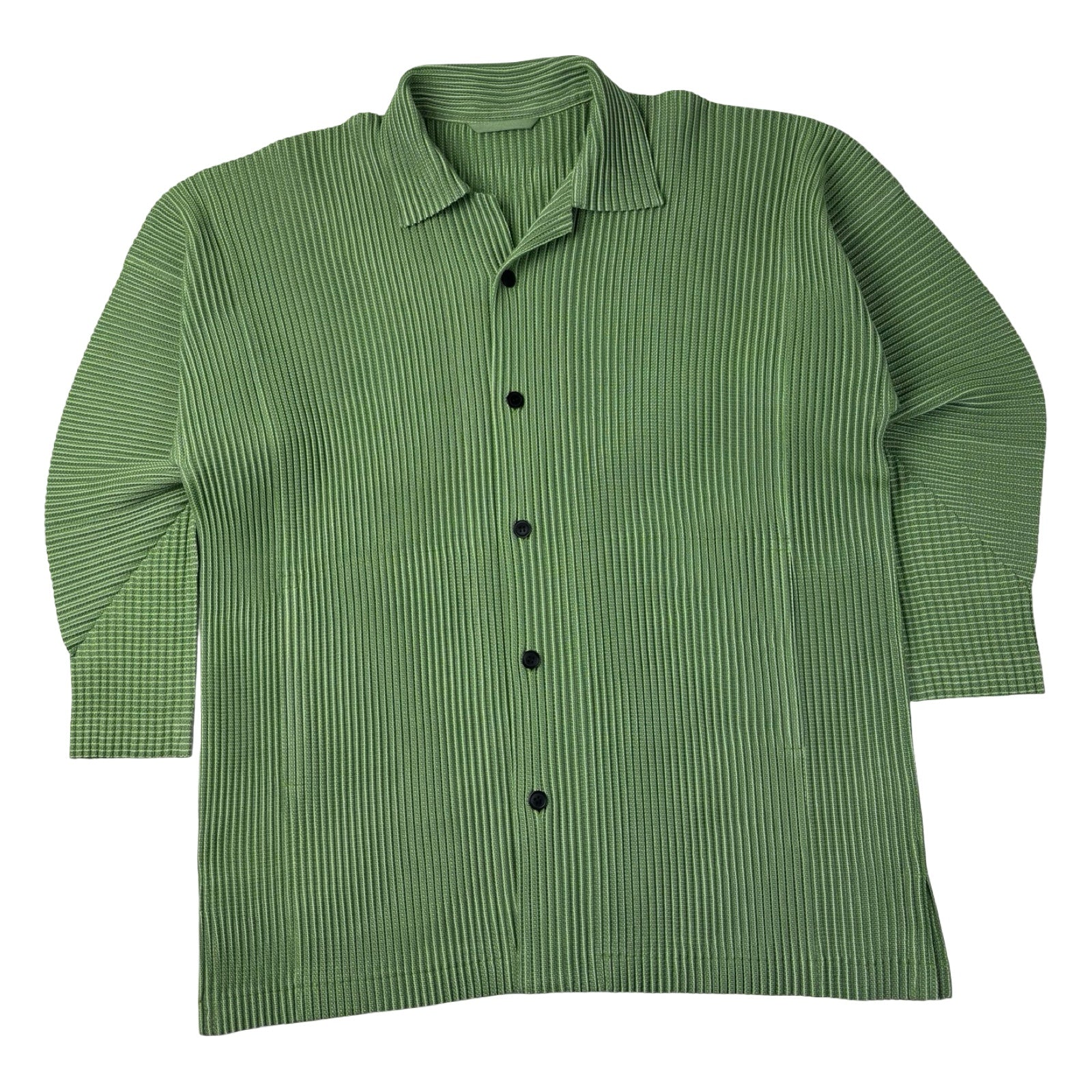 Issey Miyake Home Plissé Pleated Button-Up Shirt Green
