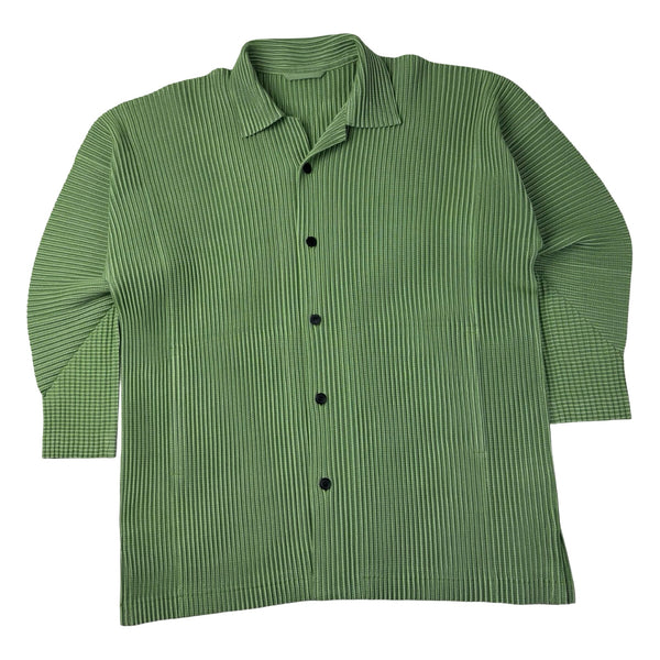 Issey Miyake Home Plissé Pleated Button-Up Shirt Green